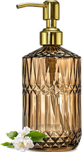 JASAI 18Oz Amber Glass Soap Dispenser with Gold RustProof Pump for Bathroom