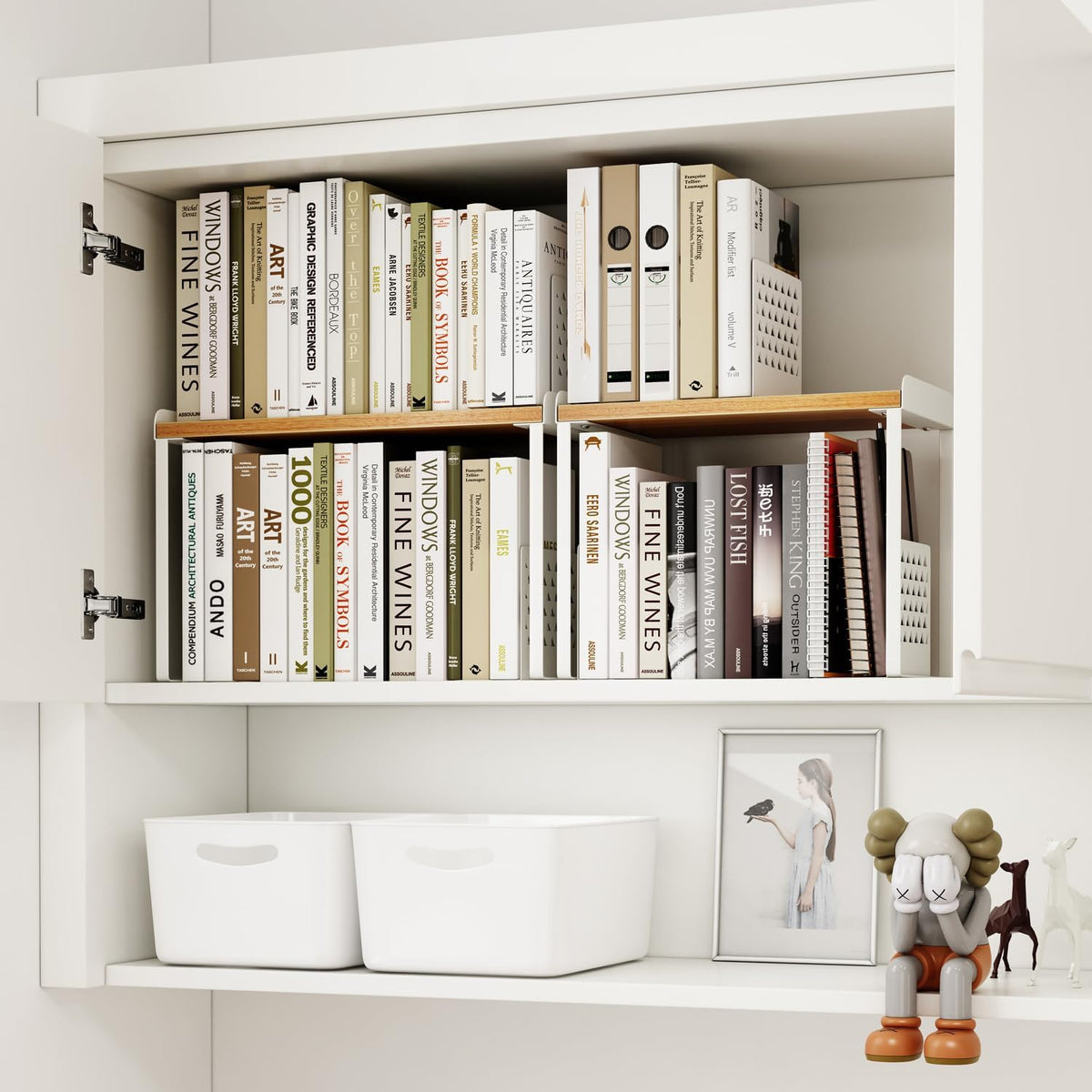 Mitus Stacking Wood Shelf Organizer, Counter Cabinet Storage Rack, Set of 2