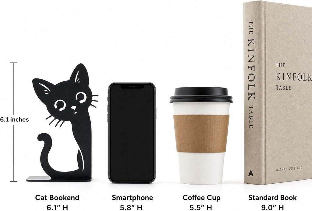 Cat Bookends, Metal Cat Design Book Holder Set of 2, Decorative Bookends for Bookshelf, Office Desk and Home Library