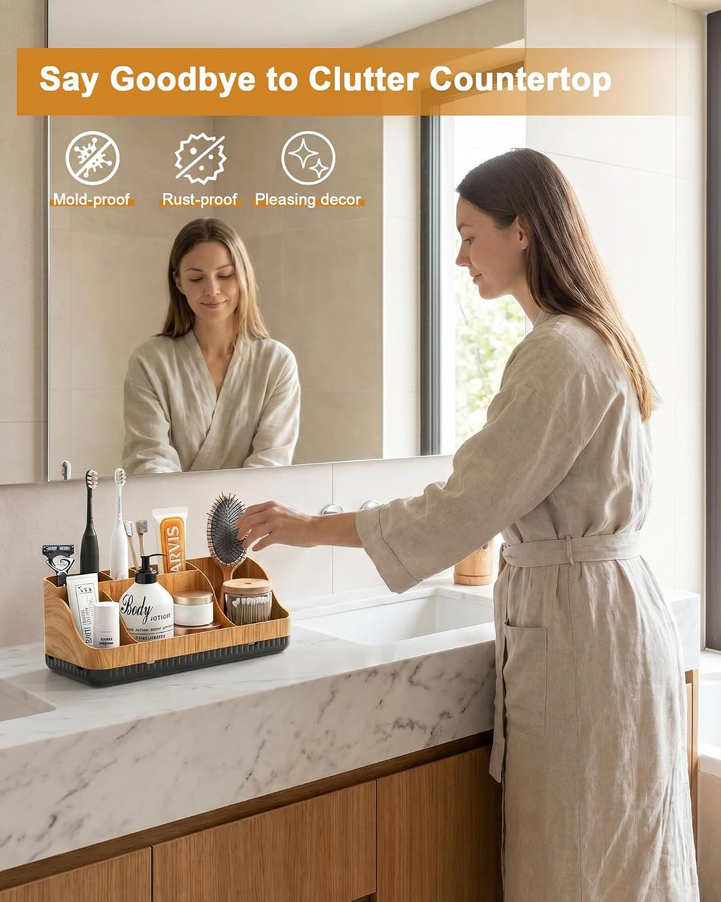 Bathroom Counter Organizer and Storage, 7 Slots Detachable Toothbrush Holders for Bathrooms, Anti-Slip Electric Toothbrush and Toothpaste Holder Countertop