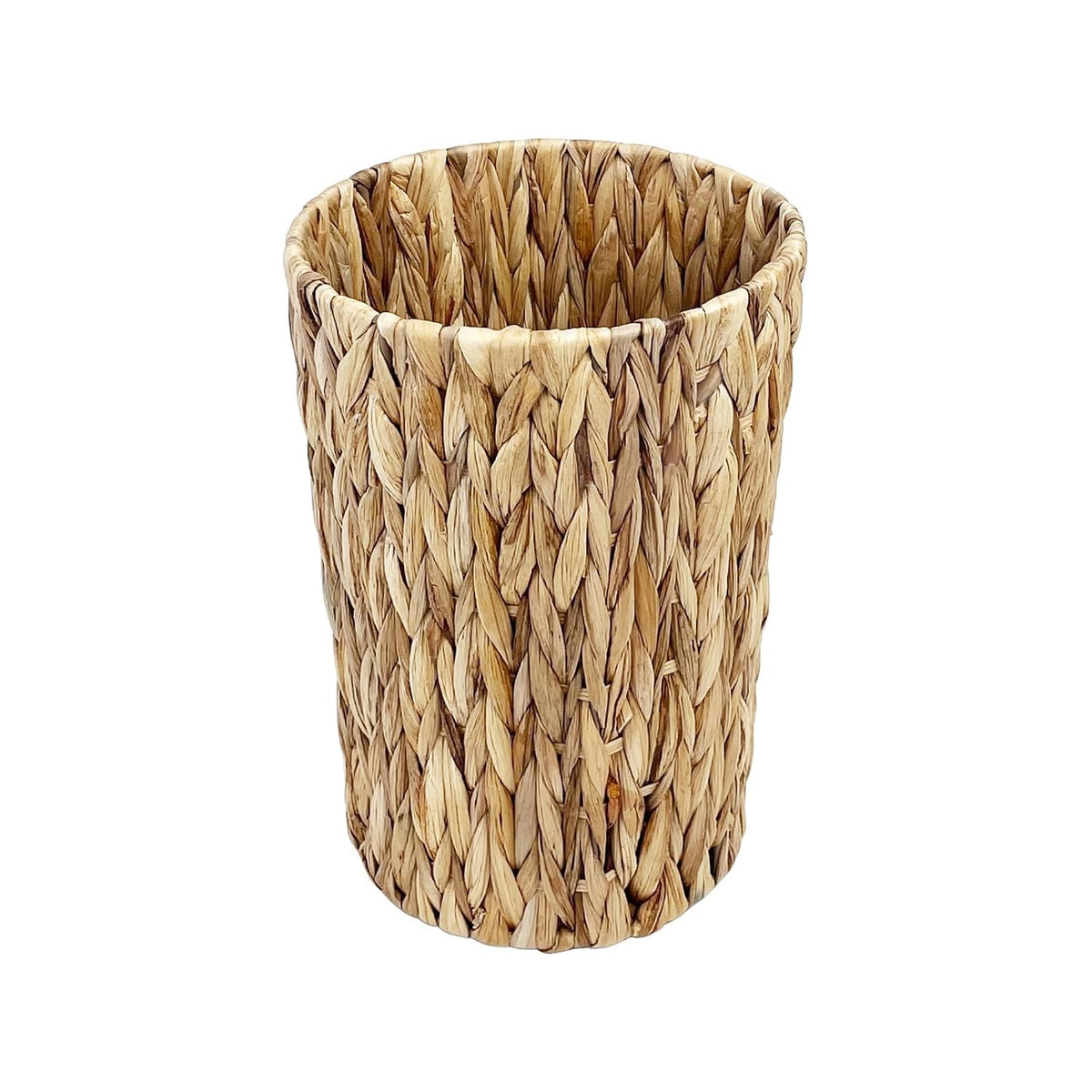 Water Hyacinth Wicker Trash Can, Handwoven Natural Fiber Waste Basket, Small Boho Decorative Garbage Bin for Bathroom, Bedroom, Office, 7.5"×6.5"×11"