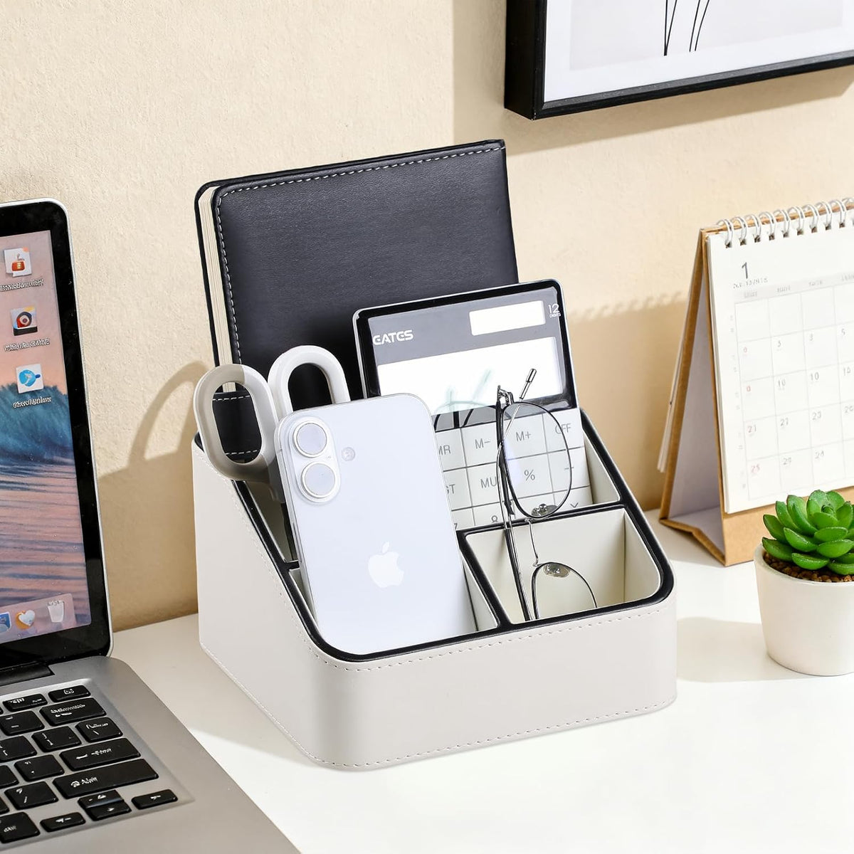 Remote Control Holder, Nightstand Organizer, Desk Caddy (Cream)