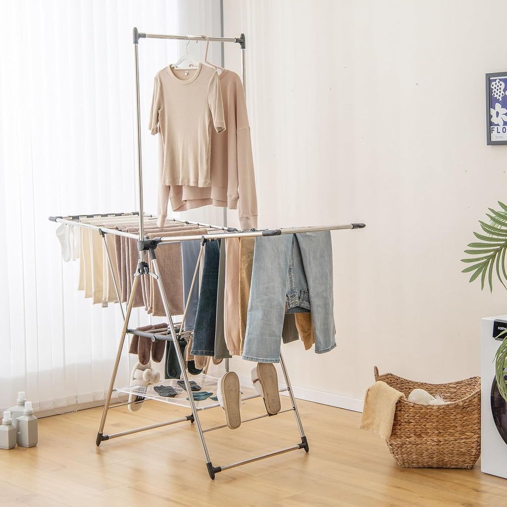 Tangkula 2-Tier Freestanding Foldable Clothes Drying Rack, Stainless Steel