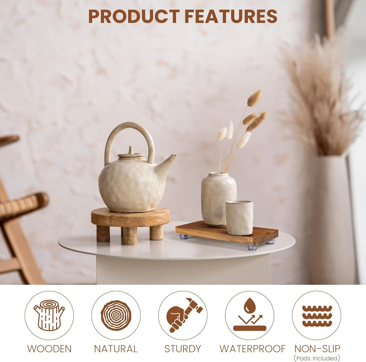 Solid Teak Wood Riser Tray, 12.6x6 inch Whole-Piece Teak Pedestal Stand, Vintage Rustic Bathroom Soap Dish Holder for Vanity Counter Sink, Candle Plant Essential Oil and Yacht Display, Brown L2