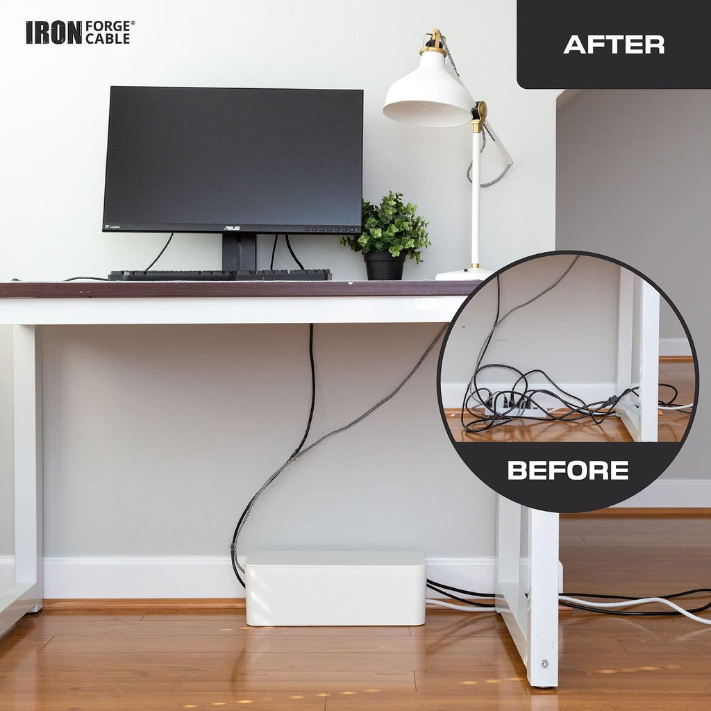 Iron Forge Cable Cable Management Box, 2 Pack - White, Hook & Loop Keepers