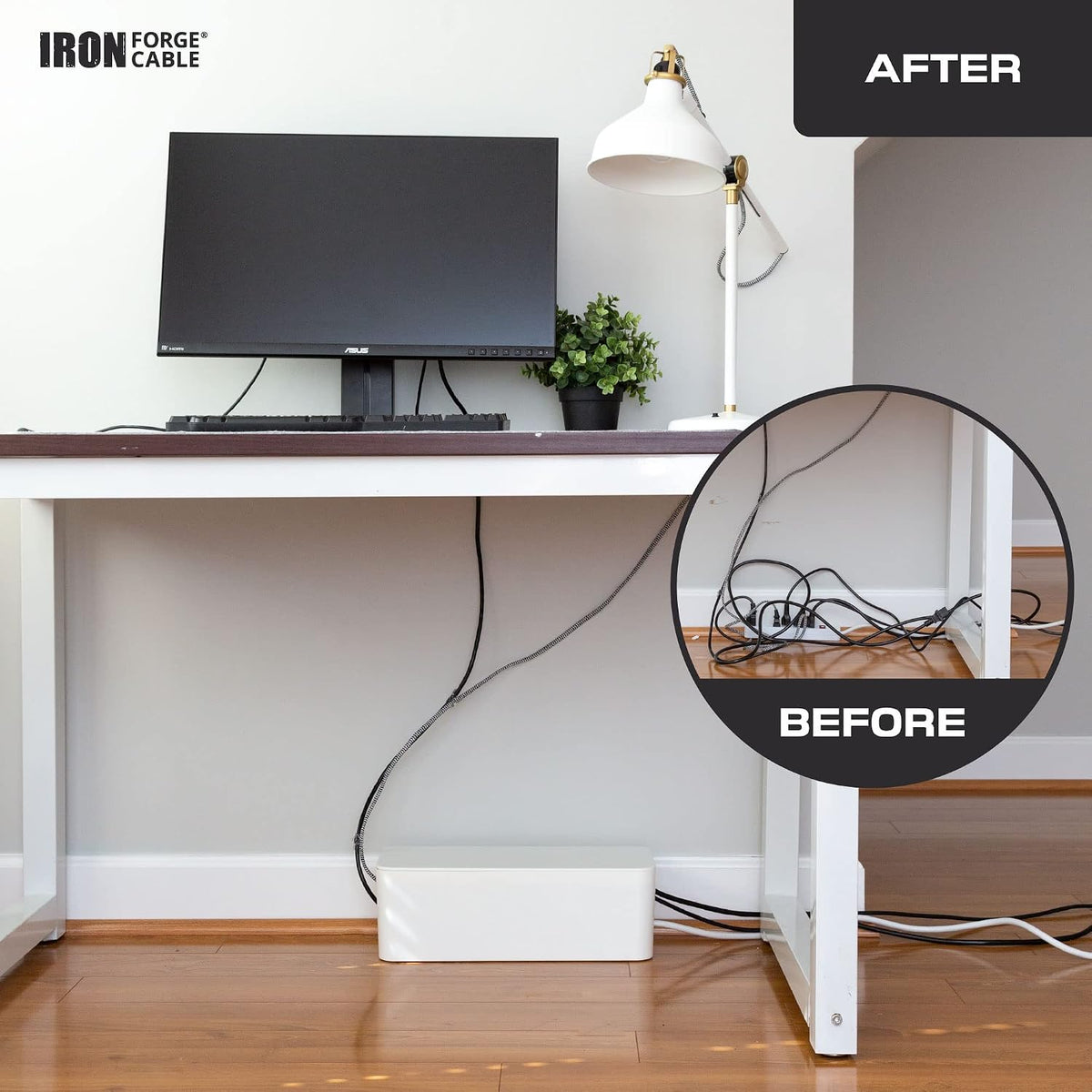 Iron Forge Cable Cable Management Box, 2 Pack - White, Hook & Loop Keepers