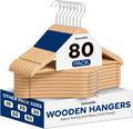 SereneLife 80 Pack Wooden Clothes Hangers | Keep Suits, Coats, Pants & Dresses Neatly Organized | Solid Wood, Pants Bar, Notches, 360° Swivel Hook, 0.47-Inch Profile, Natural Wood Grain | Natural