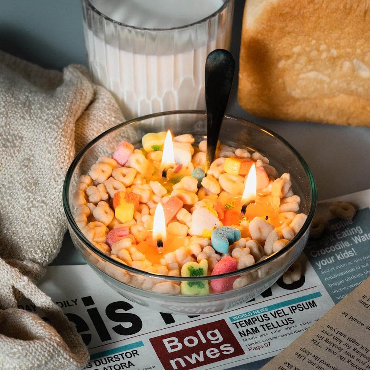 Funny French Vanilla Cereal Bowl with Metal Spoon Candle Morning Ritual Gift