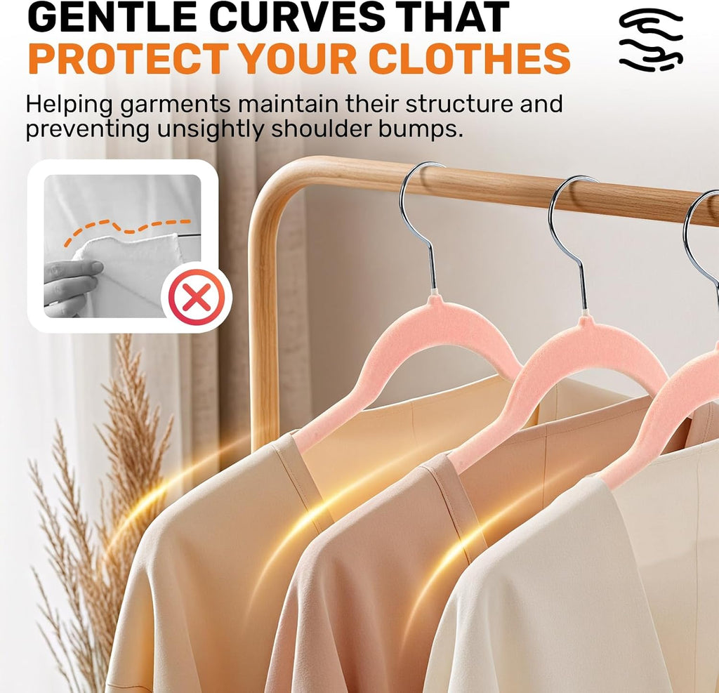 Sishynio Velvet Shirt Hangers 30 Pack, Slim Felt Hangers Pink