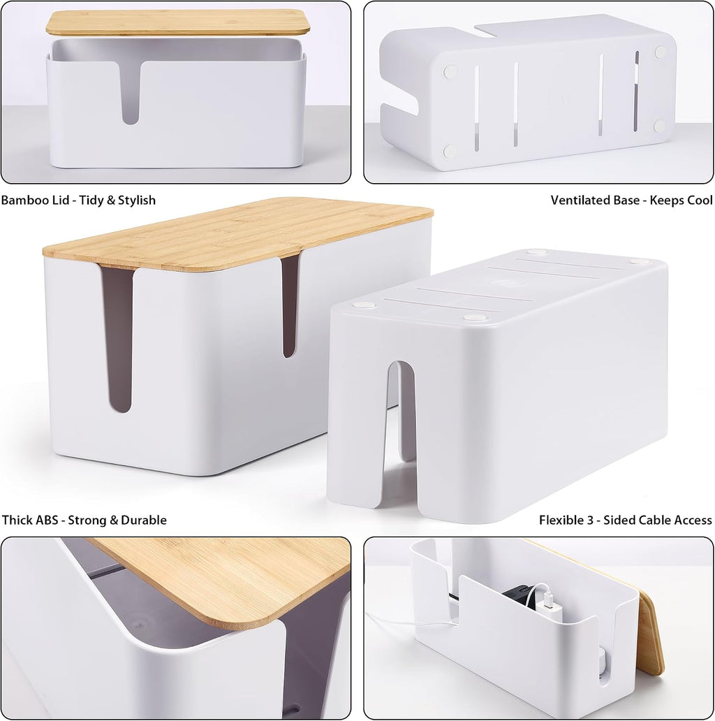 ZhiYo 2 Pack Cable Management Box, Large & XL, Power Strip Organizer, White