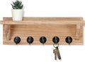 Lwenki Wall Key Holder, Rustic Shelf with Hooks Made of Paulownia Wood Holds Keys, Dog Leash, Bags and More - 13.7" W x 4.7" H x 3.5" D Decorative Key Hanger and Entryway Shelf