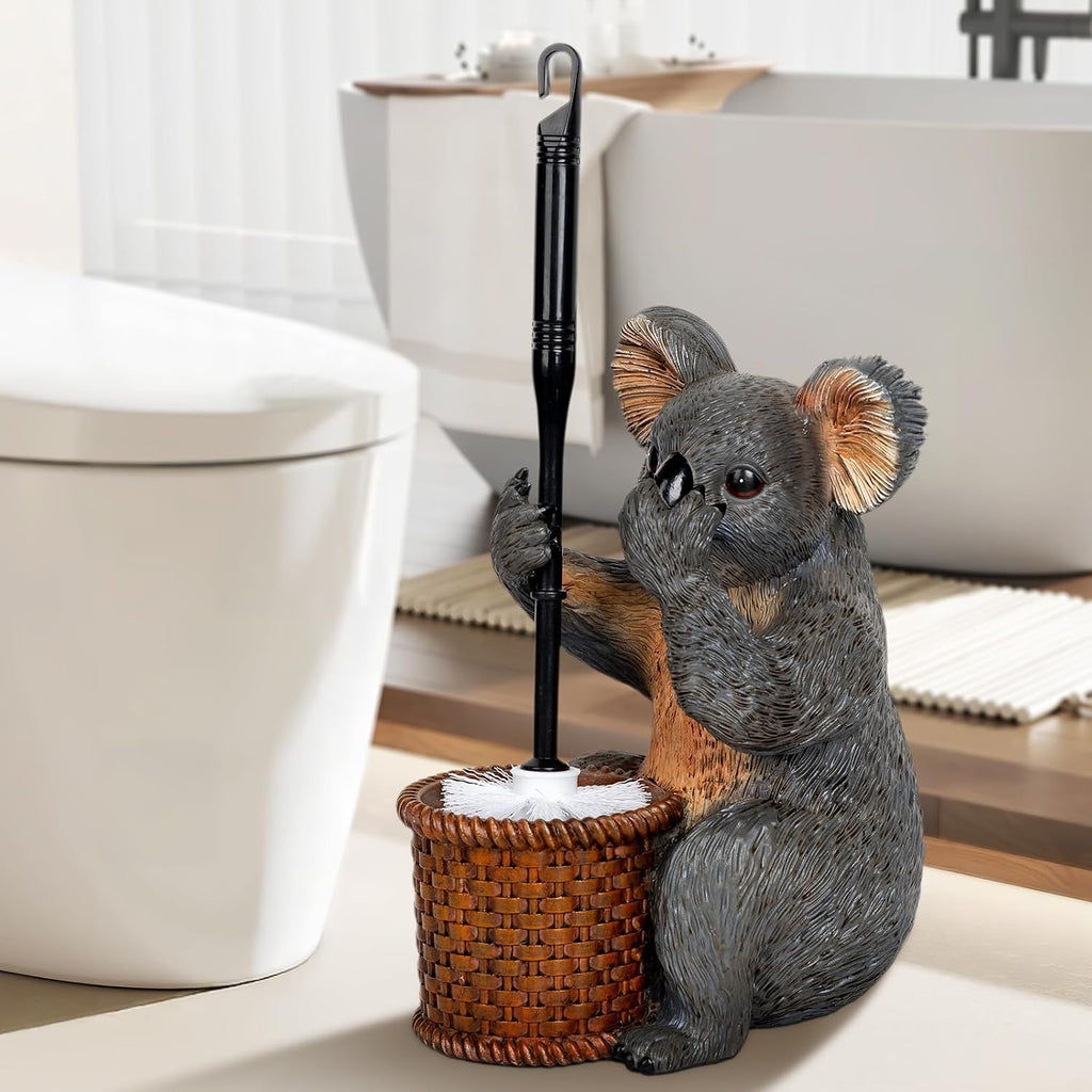 Whimsical Koala Toilet Brush Holder Set - Unique Cub Shape Decorative Bathroom Cleaning Kit for Cabin Owners, Koala-Themed Home Decor, Cozy Cabin Gifts