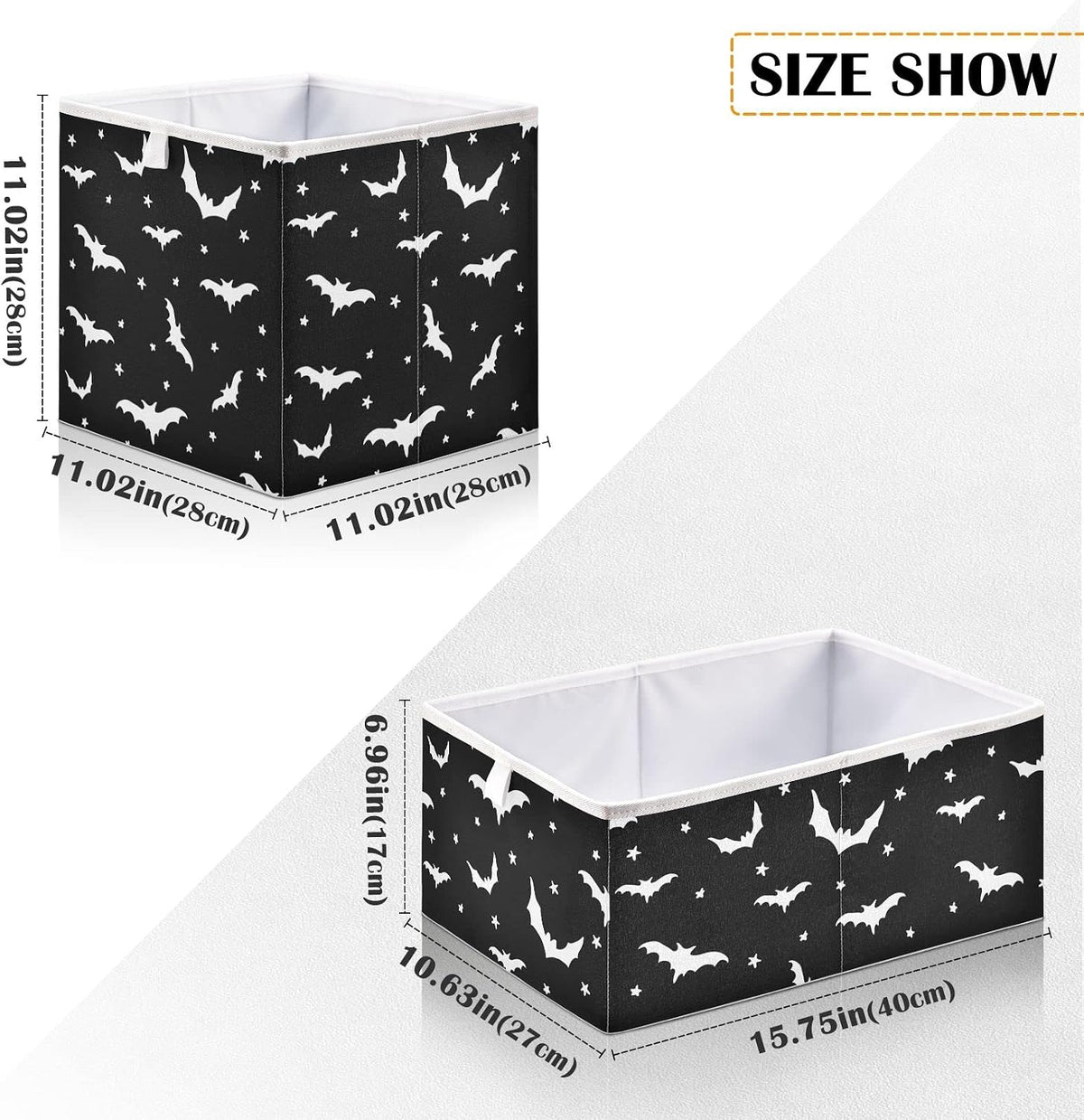 CaTaKu Bats Star Black Cube Storage Bins for Organization, Rectangular Fabric Storage Cubes Storage Bins for Cube Organizer Foldable Storage Baskets for Shelves Living Room