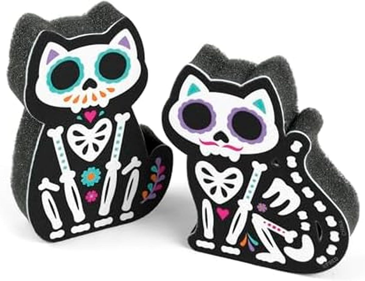 Genuine Fred Feline Clean Kitchen Sponges, Set of 2, Day of the Dead-Inspired Cat-Shaped Sponges, Fun and Quirky Kitchen Accessory