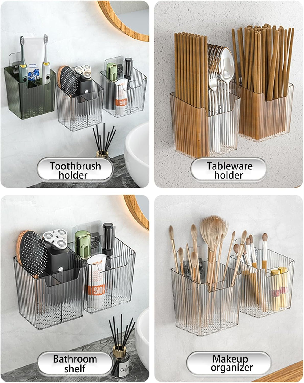 Lae Nuvole 2Pcs Storage Organizer Bins, Wall Mount Toothbrush Holder, Green