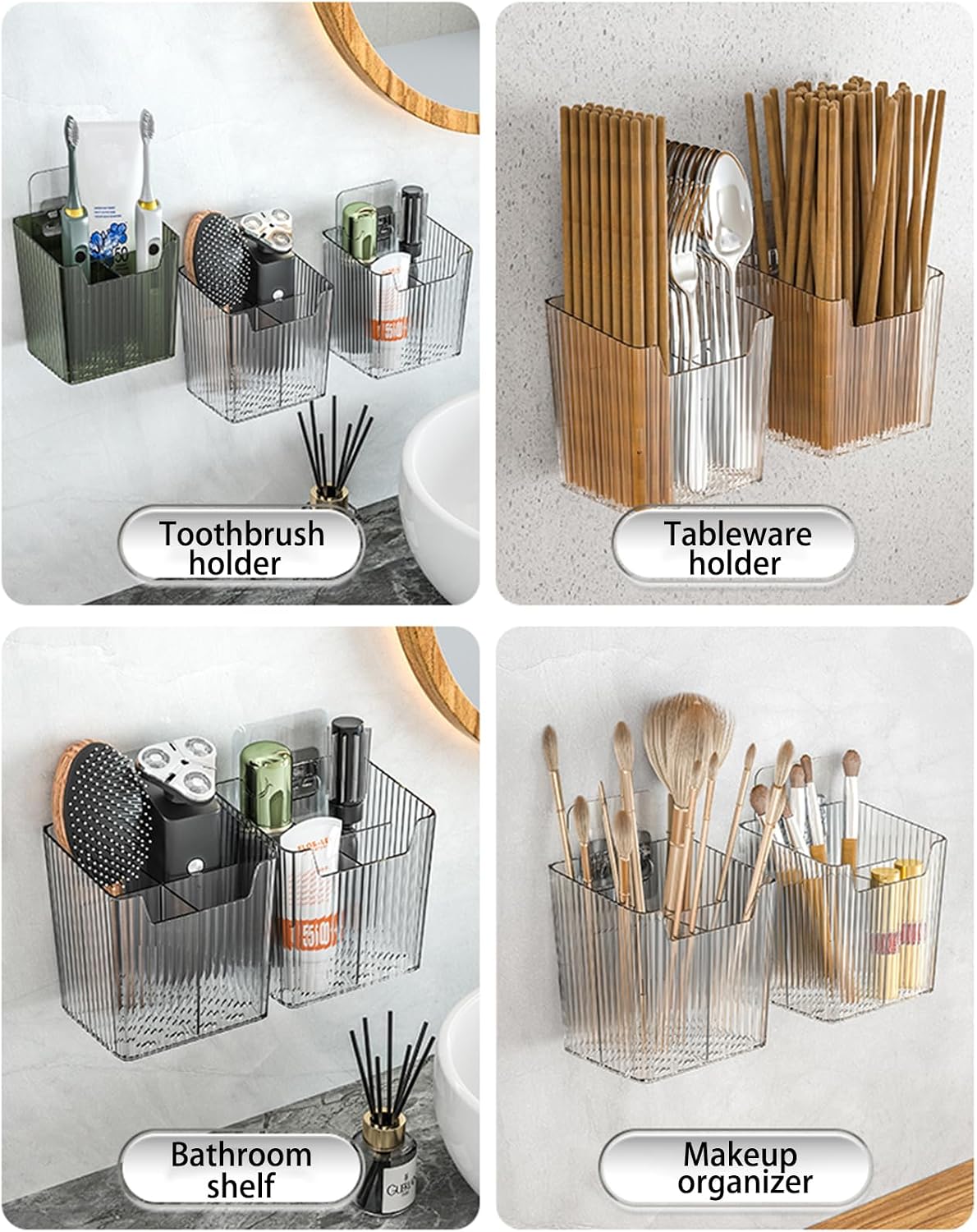 Lae Nuvole 2Pcs Storage Organizer Bins, Wall Mount Toothbrush Holder, Green