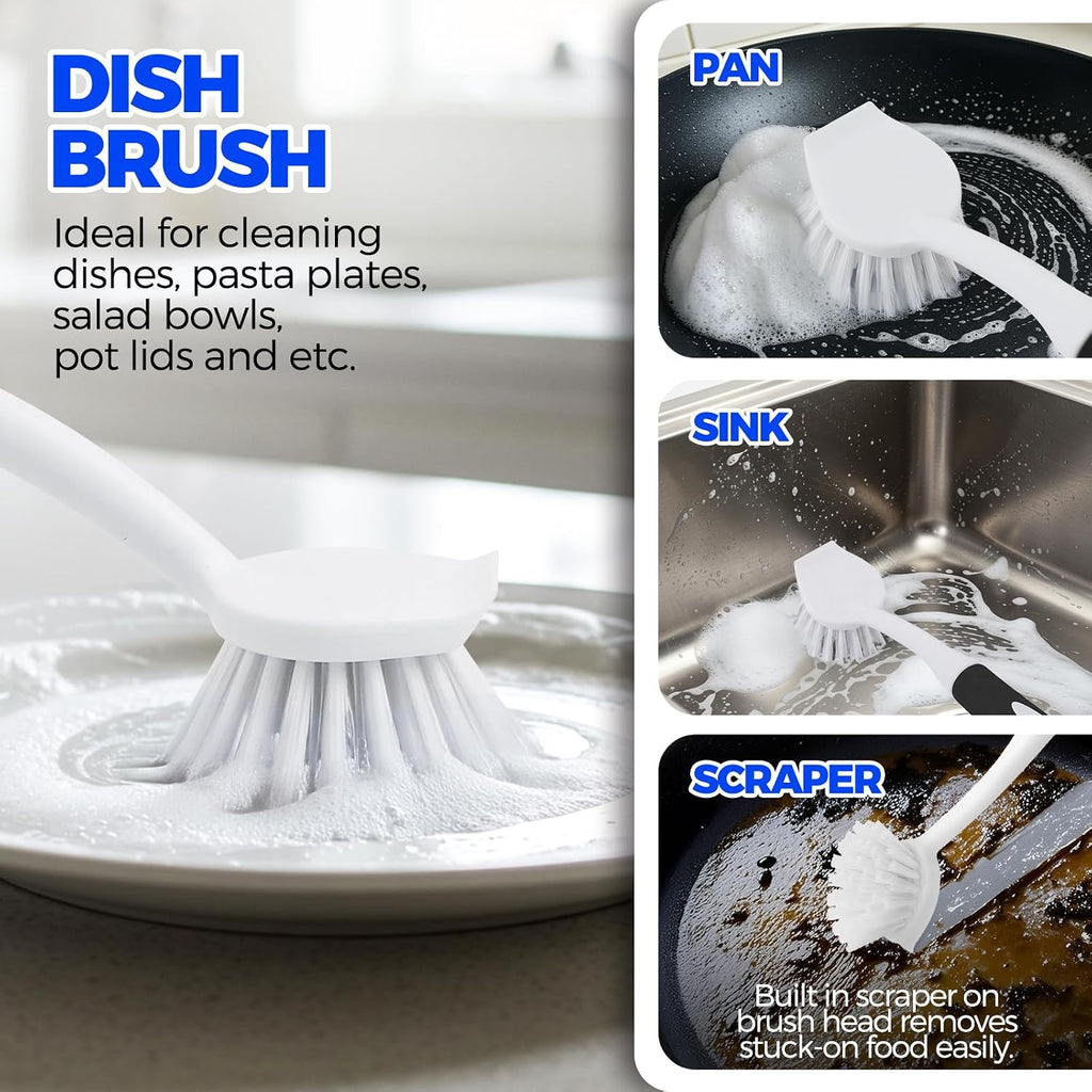 Holikme 6 Pack Dish Brush Set with Bottle Brush, Dish Scrub Brush,Black