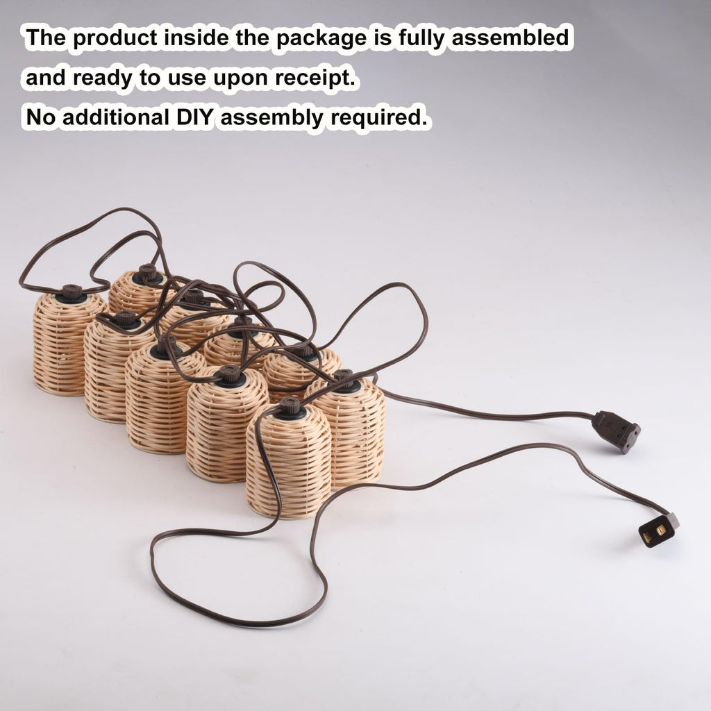 Plug-In Lantern String Lights, 13FT Rattan String Lights 10 Bulbs White