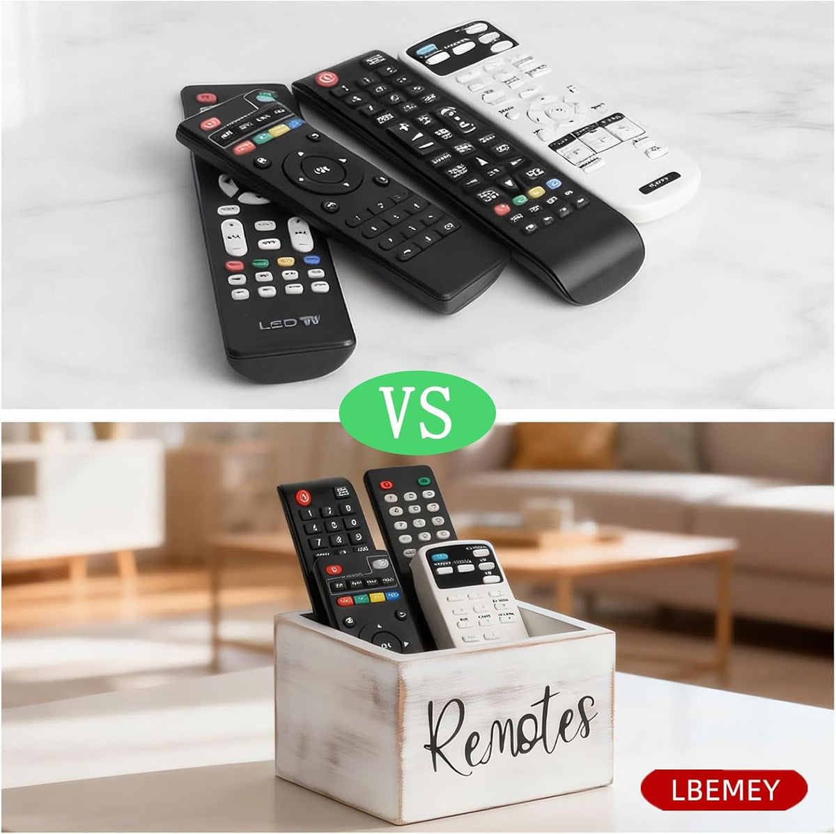 LBEMEY Wood Remote Control Holder, TV Remote Control Organizer for Home Bedroom Table, Multi-Purpose Desktop Storage (Retro White, M,for 3+ Remote Controls)
