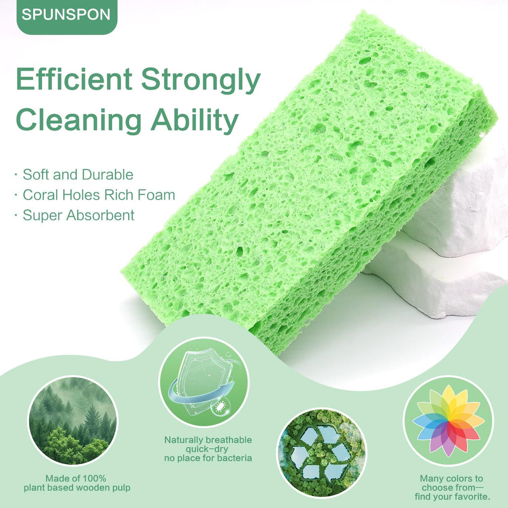 Large Cellulose Sponges, Kitchen Sponge for Dish, Thick Heavy Duty Scrub Pads, Non-Scratch Scrubber for Household/Cookware/Bathroom/Office/Boat 5.5" x 3" x 1" (7 Pack) Green