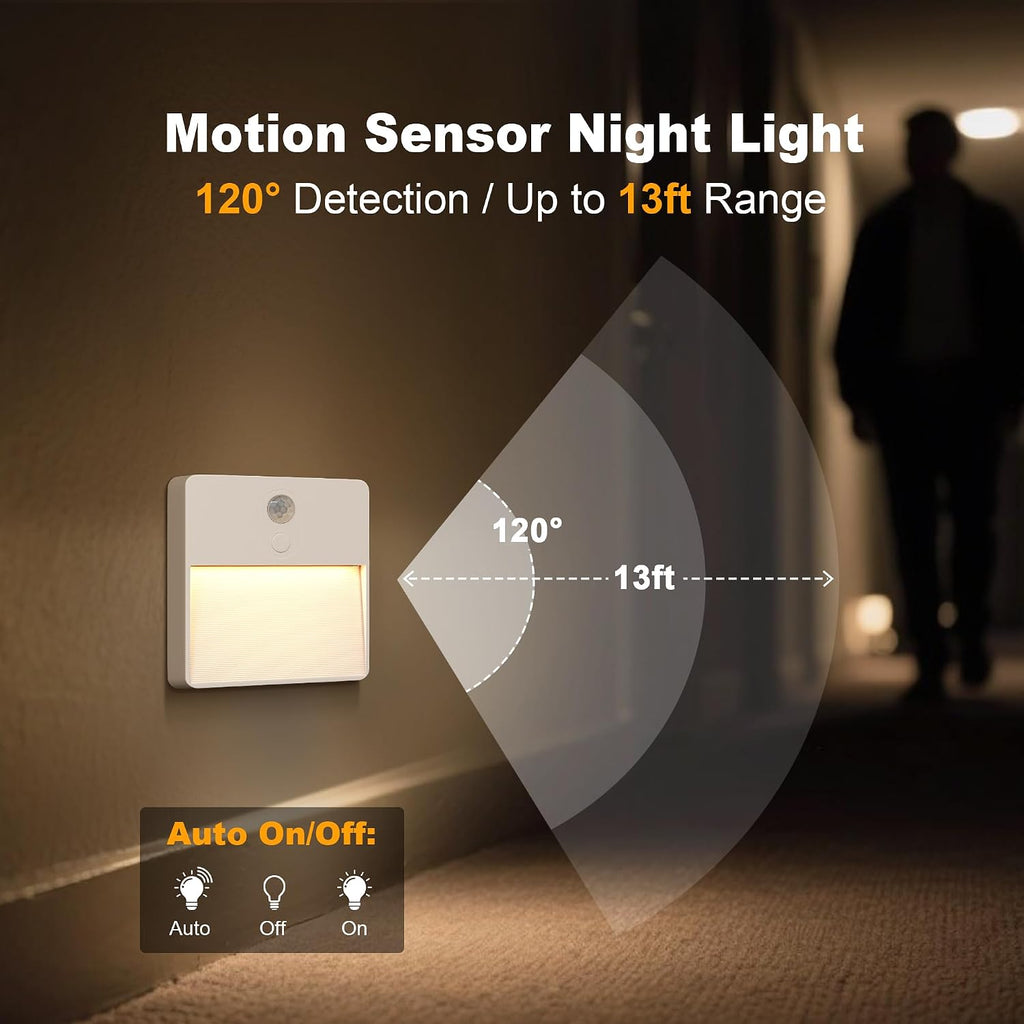 LED Night Light with Motion & Dusk Sensor, 2-Pack, Battery-Powered & Rechargeable, Multi-Color, Dimmable, for Bedroom, Stairway, Closet