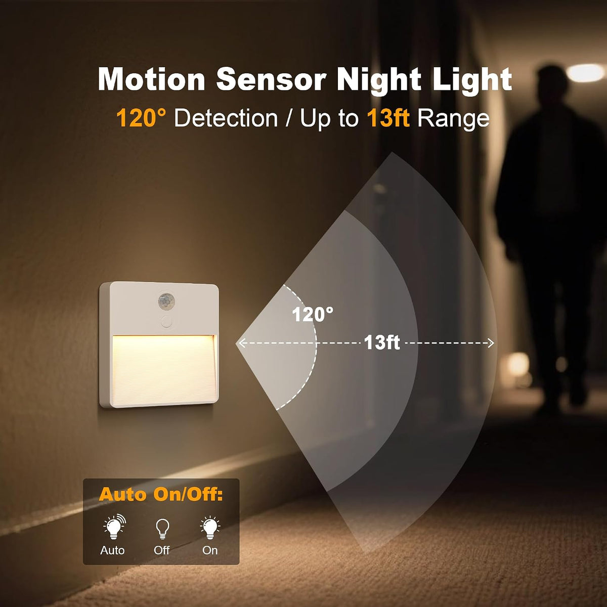 LED Night Light with Motion & Dusk Sensor, 2-Pack, Battery-Powered & Rechargeable, Multi-Color, Dimmable, for Bedroom, Stairway, Closet