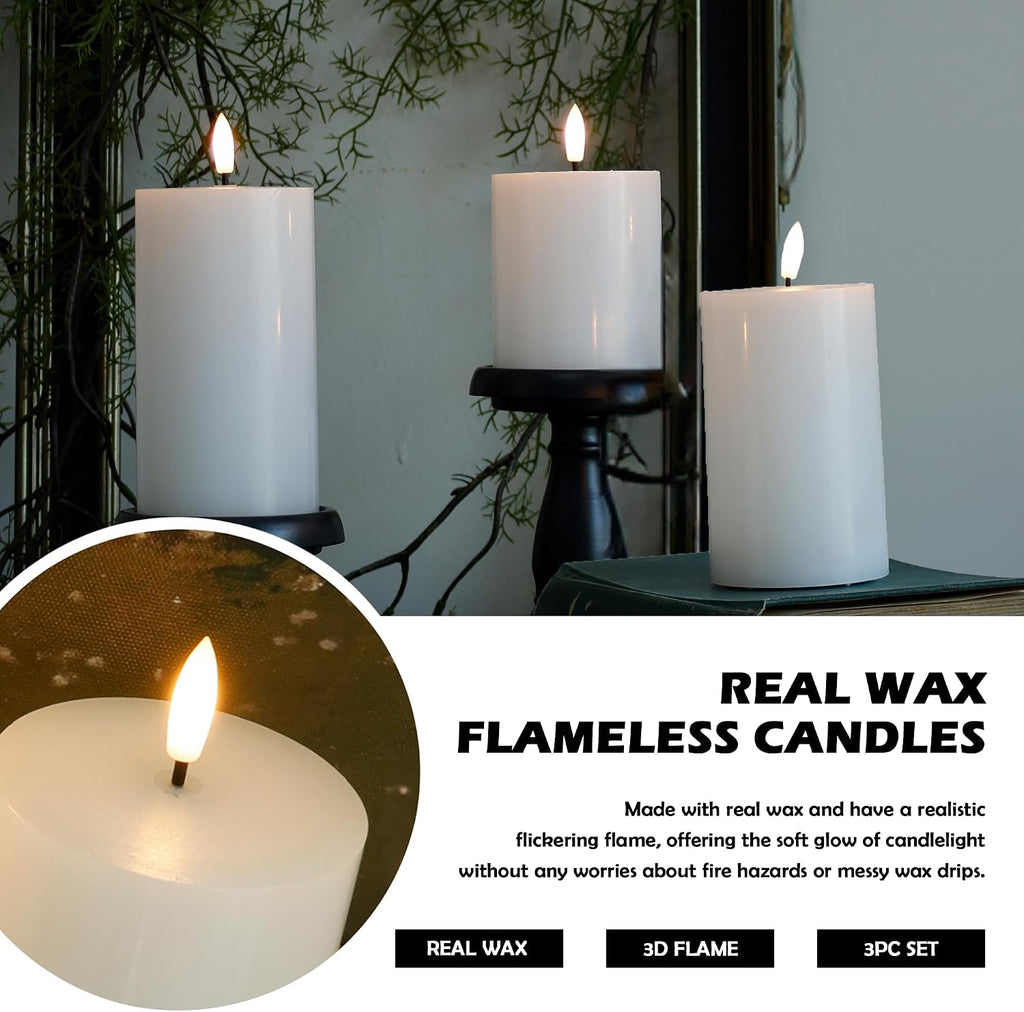 JOIONE White Flameless Pillar Candles with Remote, 3 Pack Home Decor