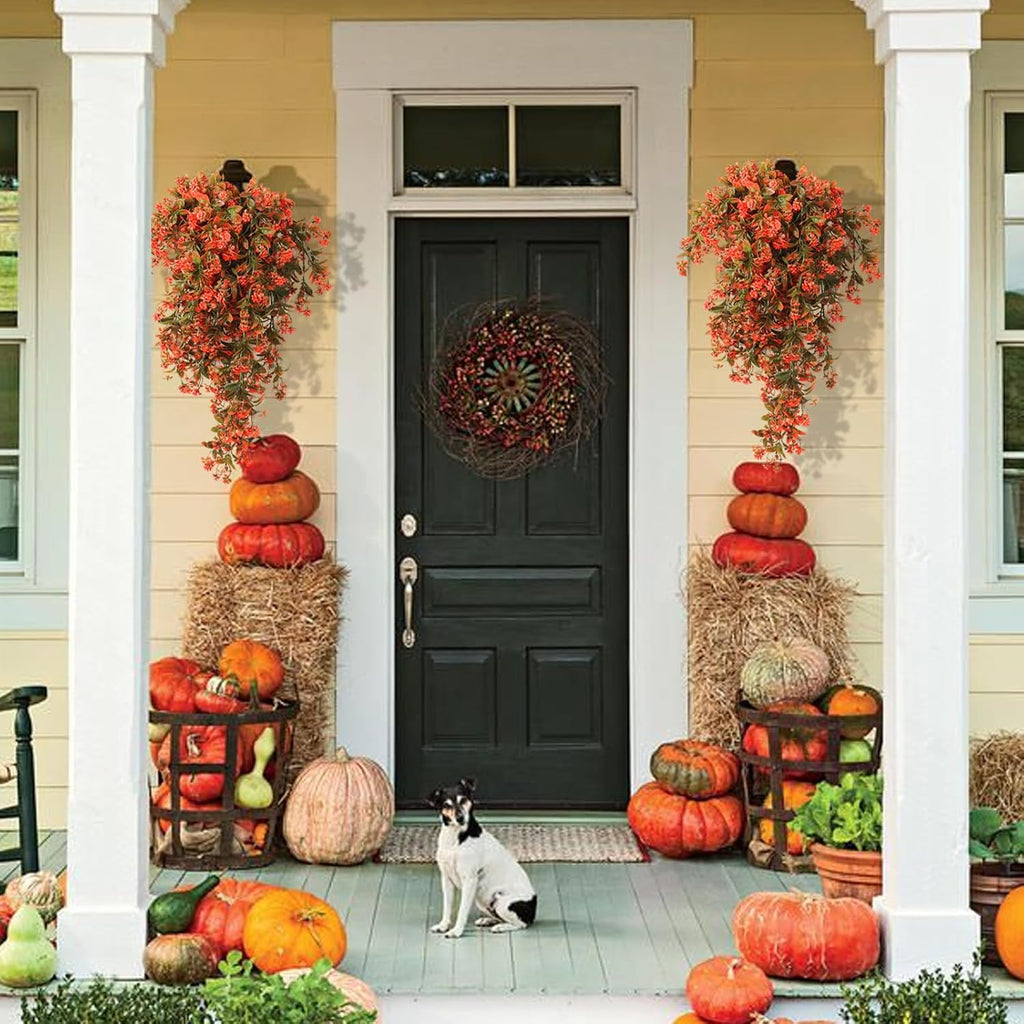 SJL 3Pcs Fall Faux Hanging Plants Artificial Fall Hanging Flowers Outdoor