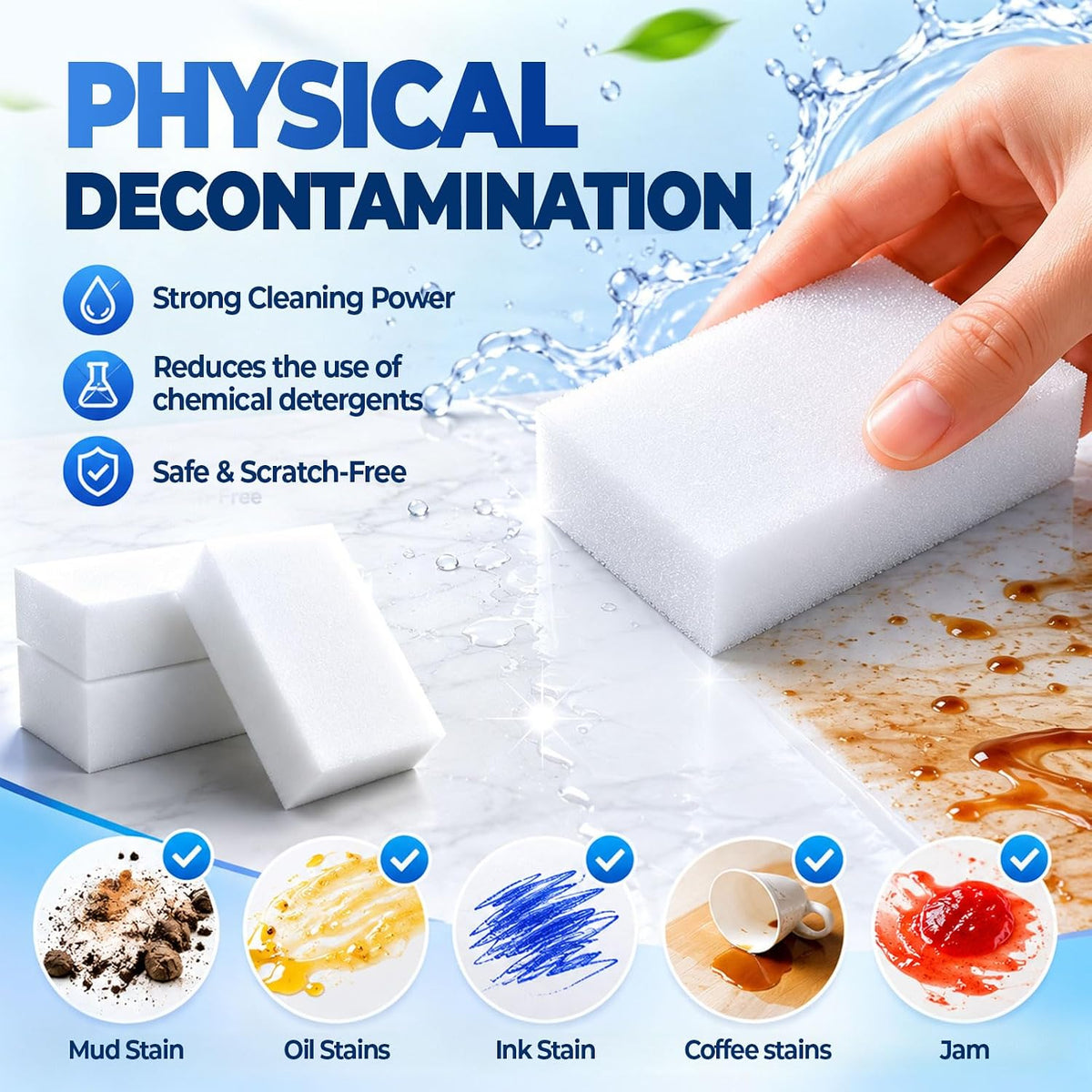 Magic Sponge - Heavy Duty Melamine Cleaning Sponge for Kitchen, Bathroom, Wall, Furniture - Non Scratch Multi Surface Cleaner (Off-White, 100 Pack 3.93“x2.36”x0.79)