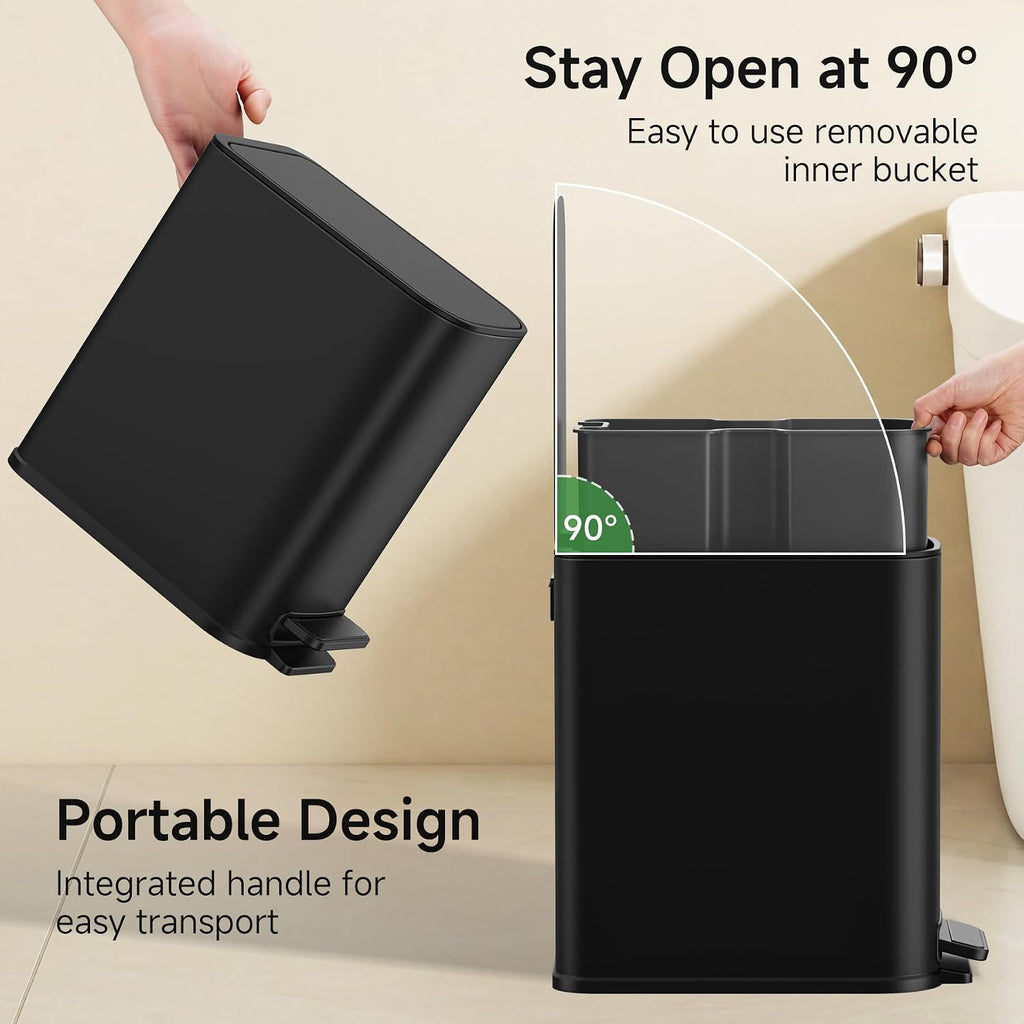 TIPGO Small Bathroom Trash Can with Lid Soft Close,1.3 Gallon, Matte Black