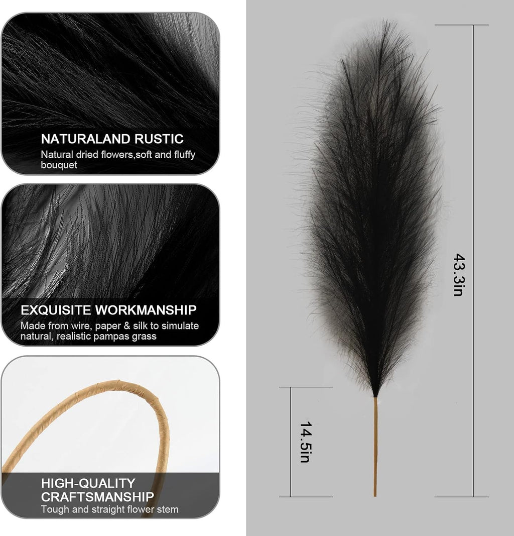 onecircle Black Pampas Grass,3 pcs of 43'' Dried Pampas Grass with Tall and Fluffy Decor Suitable for Boho Décor (Black)