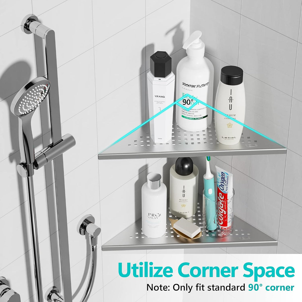 Qeke Corner Shower Shelves, 10” Recessed Tile Shower Shelf Brushed, 2 Pack