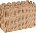 Wicker Magazine Basket, Paper Rope Scalloped Magazine Holder for Files Books Newspapers and Documents, Handwoven Floor Organizer Rack for Office Living Room Bathroom