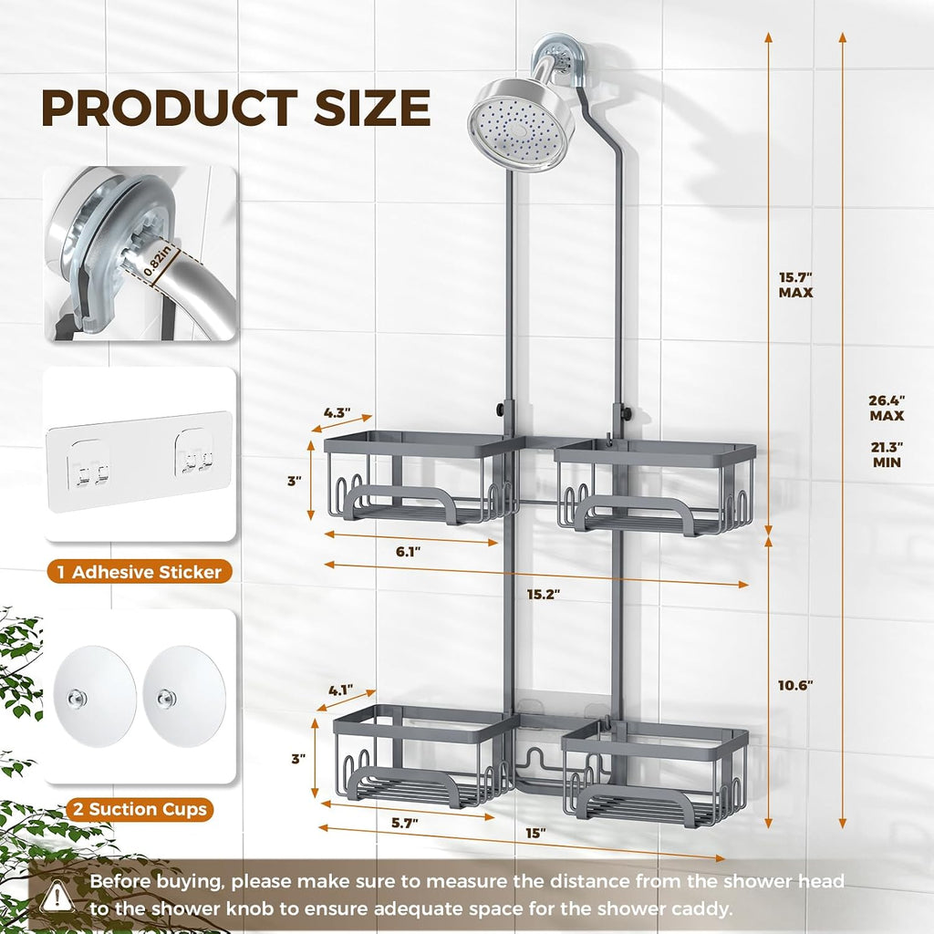 REINHARDT Split Shower Caddy Hanging for Handheld Showerheads, Grey
