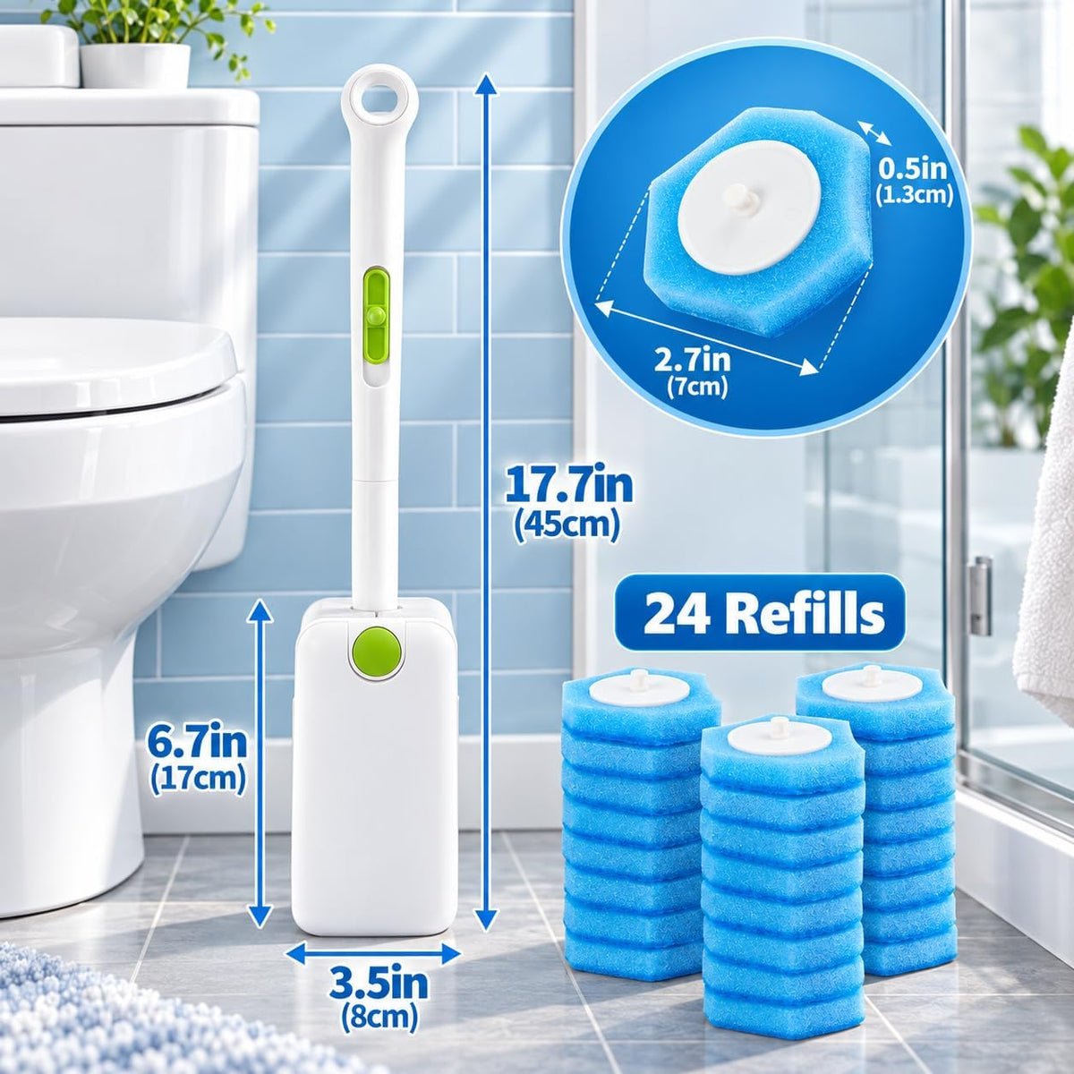 Disposable Toilet Brush and Holder Set, 24 Toilet Wand Refills