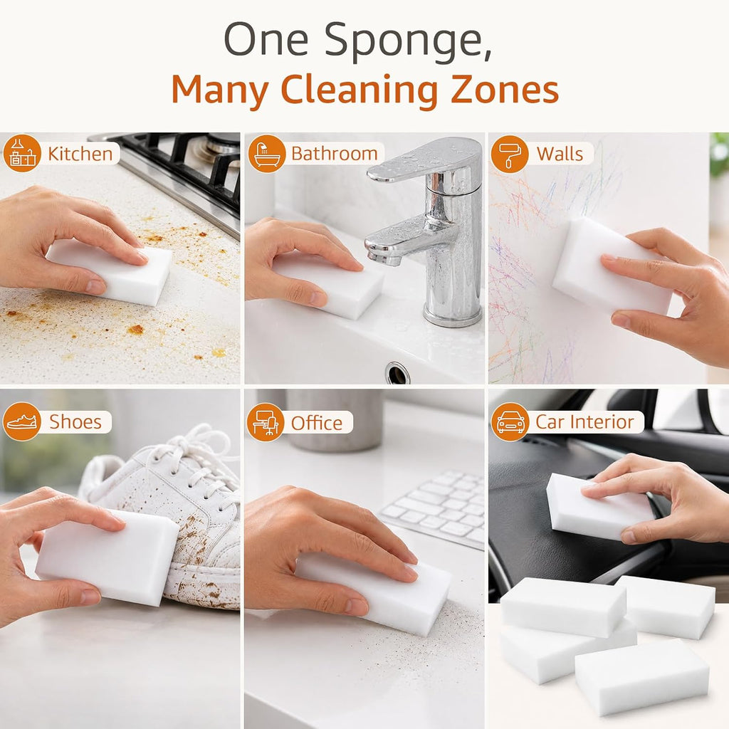 50 Pack Melamine Cleaning Sponges, White Magic Foam Eraser Scrub Pads Bulk