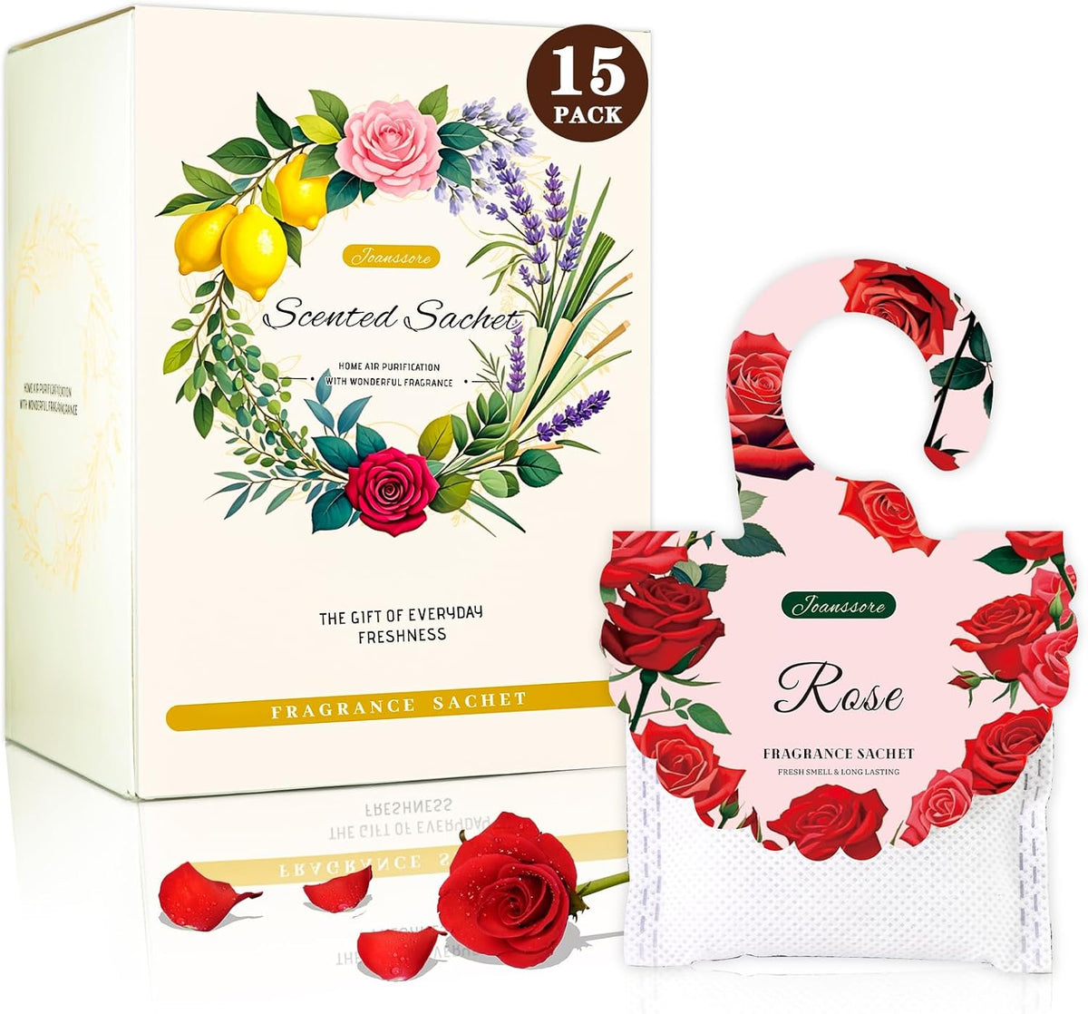 15Pack Rose Scented Sachets for Drawers and Closets, Home Fragrance Sachet