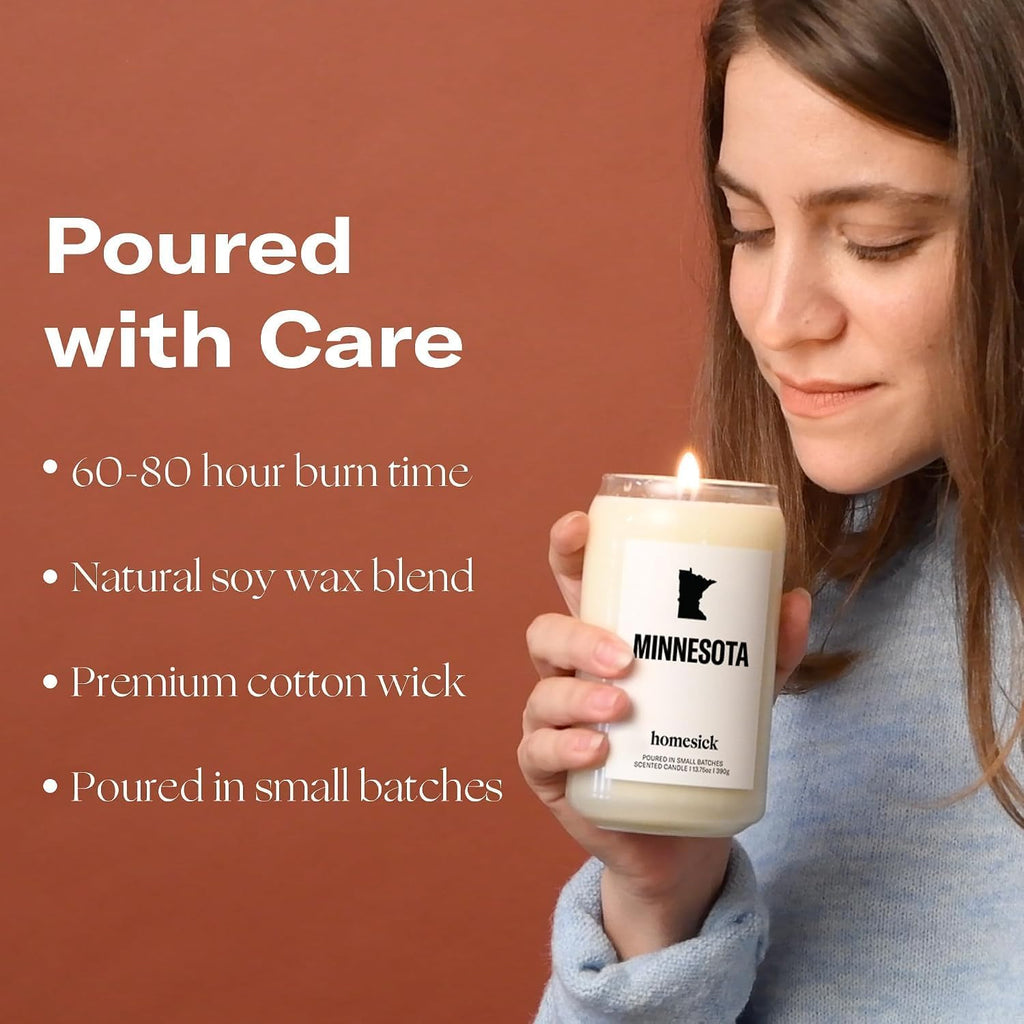 Homesick Scented Candles for Home (Minnesota) - 13.75 oz Long-Lasting Soy Wax Jar Candle for Women & Men for All Occasions, 60-80 Hours Burn Time - Notes of Apple, Maple & Clove