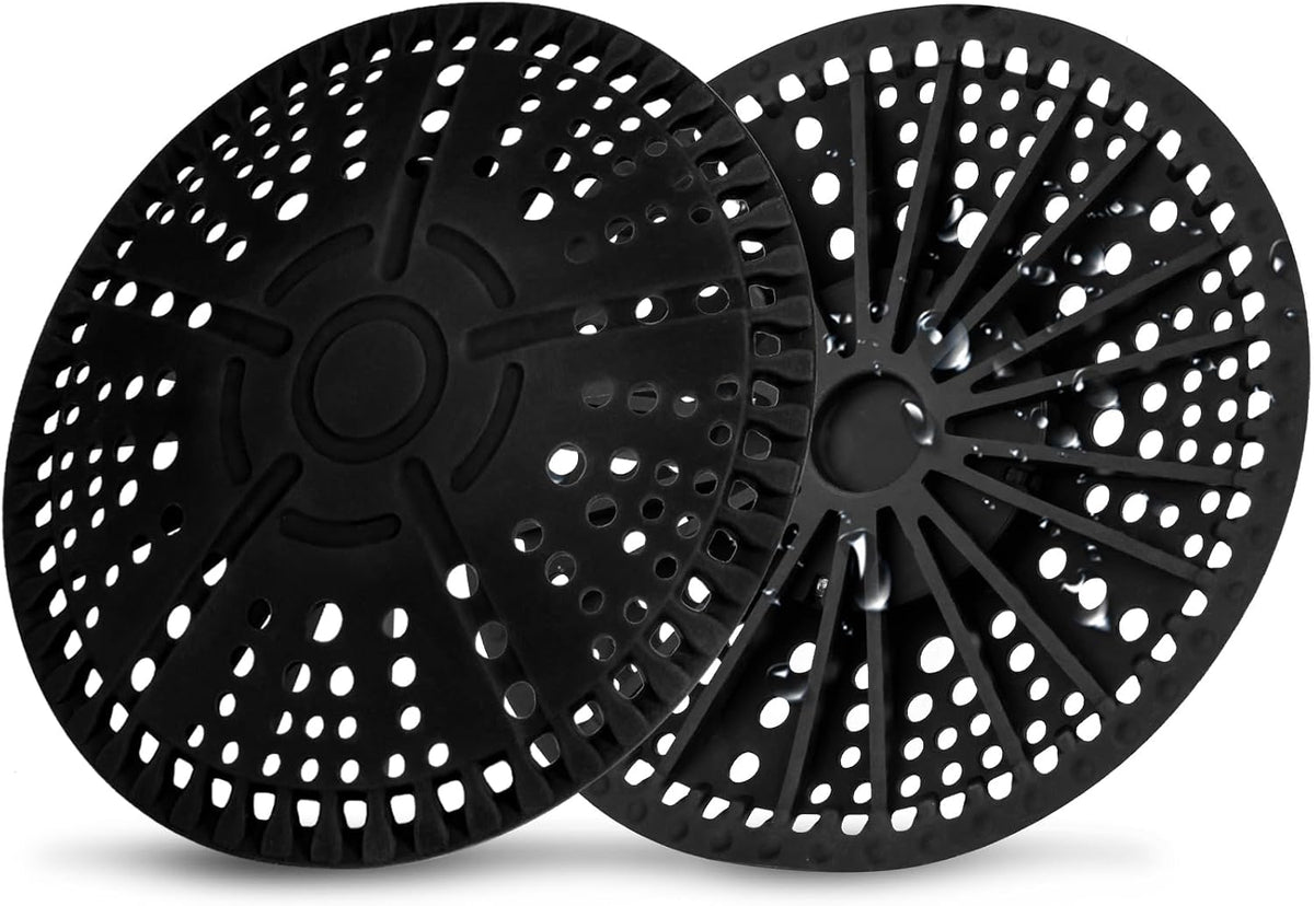 ZOOY Shower Drain Hair Catcher, 2 Pack 5.5 Inch Silicone Large Drain Cover, Bathroom Hair Drain Catcher, Flat Anti-Clog Hair Trap for Shower, Bathtub, Tub & Sink Hair Strainer(Black)