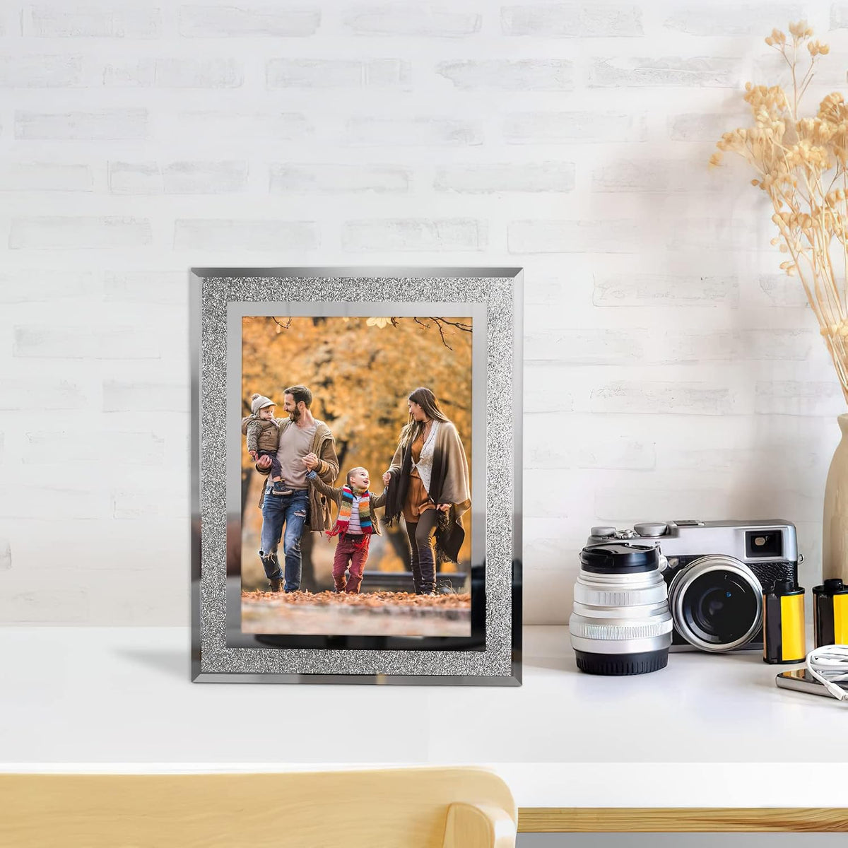 Calenzana 4 Pack 5x7 Sparkle Glass Picture Frame, Glitter Edge Photo Frames for Tabletop, Horizontal or Vertical Display