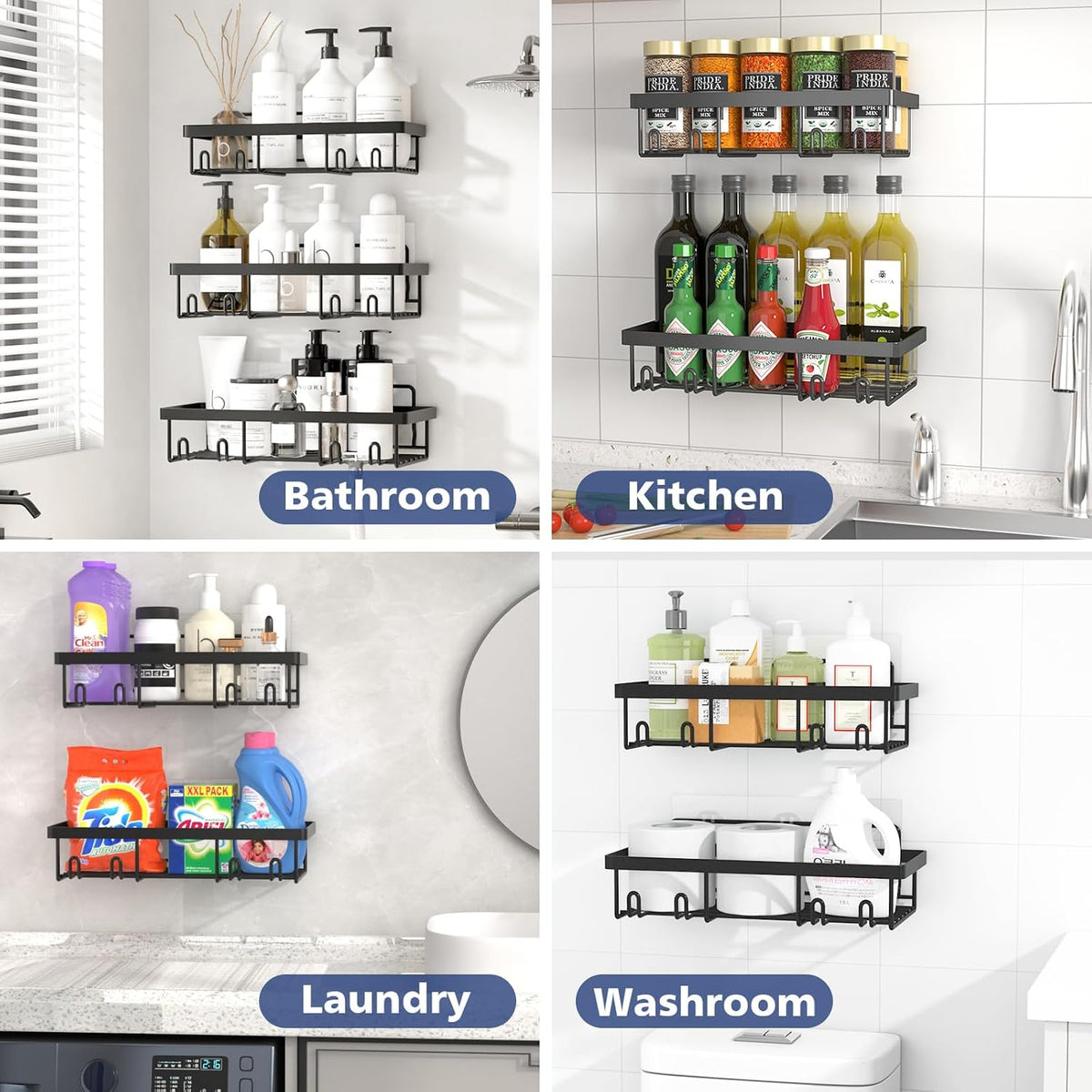 Liuoud Shower Caddy 5 Pack XL-Size Adhesive Stainless Steel Organizer