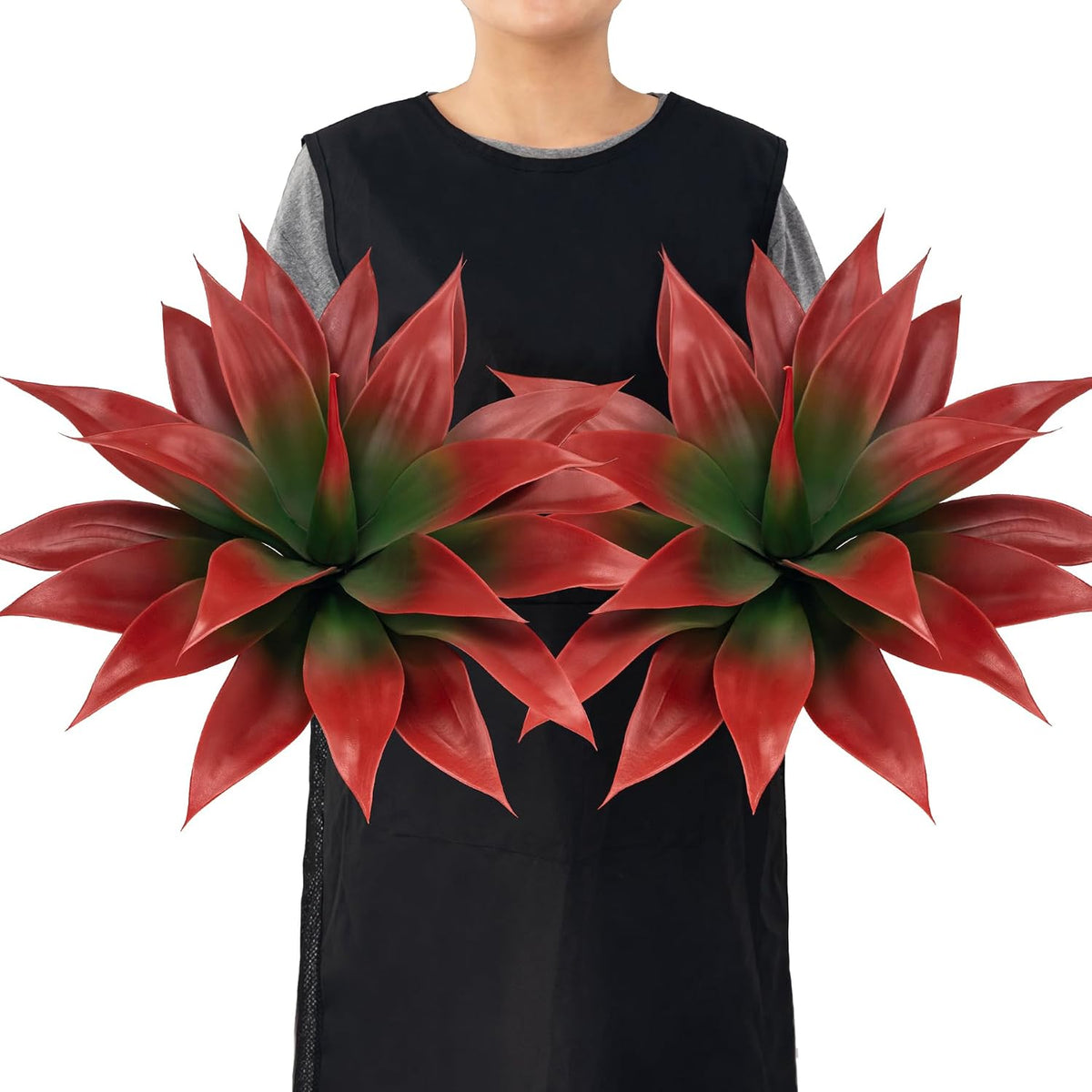 Ttranewsoo 2-Pack 18-Inch Faux Tropical Outdoor Plants, UV Resistant Artificial Agave Plants and Realistic Succulent Greenery for Planters, Porch, Patio, Garden, Entryway and Home Decor, Red