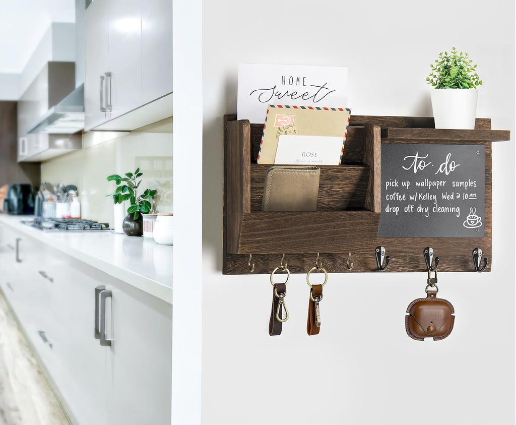 Ziivita Key Holder for Wall - Mail Holder Organizer Wall Mount with Shelf - Rustic Hanging Key Rack Hanger with Hooks Decorative for Home Letter Dog Leash Entryway Farmhouse Living Room Decor