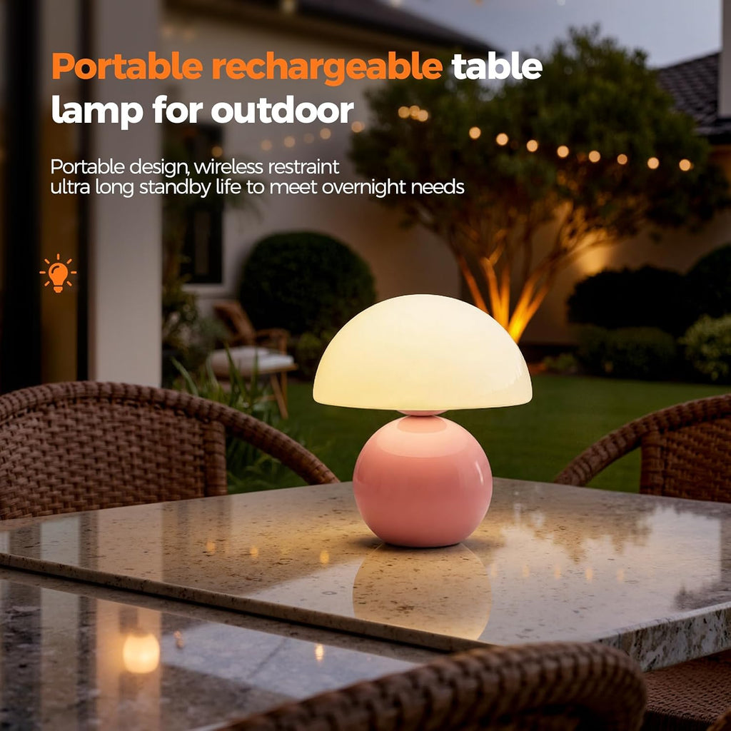 NIORSUN Mushroom Lamp Table Lamp for Bedroom, Portables Cordless Table Lamp,Wireless lamp,Small Bedside Table Touch Lamps for Living Room,Mini Mushroom 5200mAh Battery Operated Lamp Modern Pink