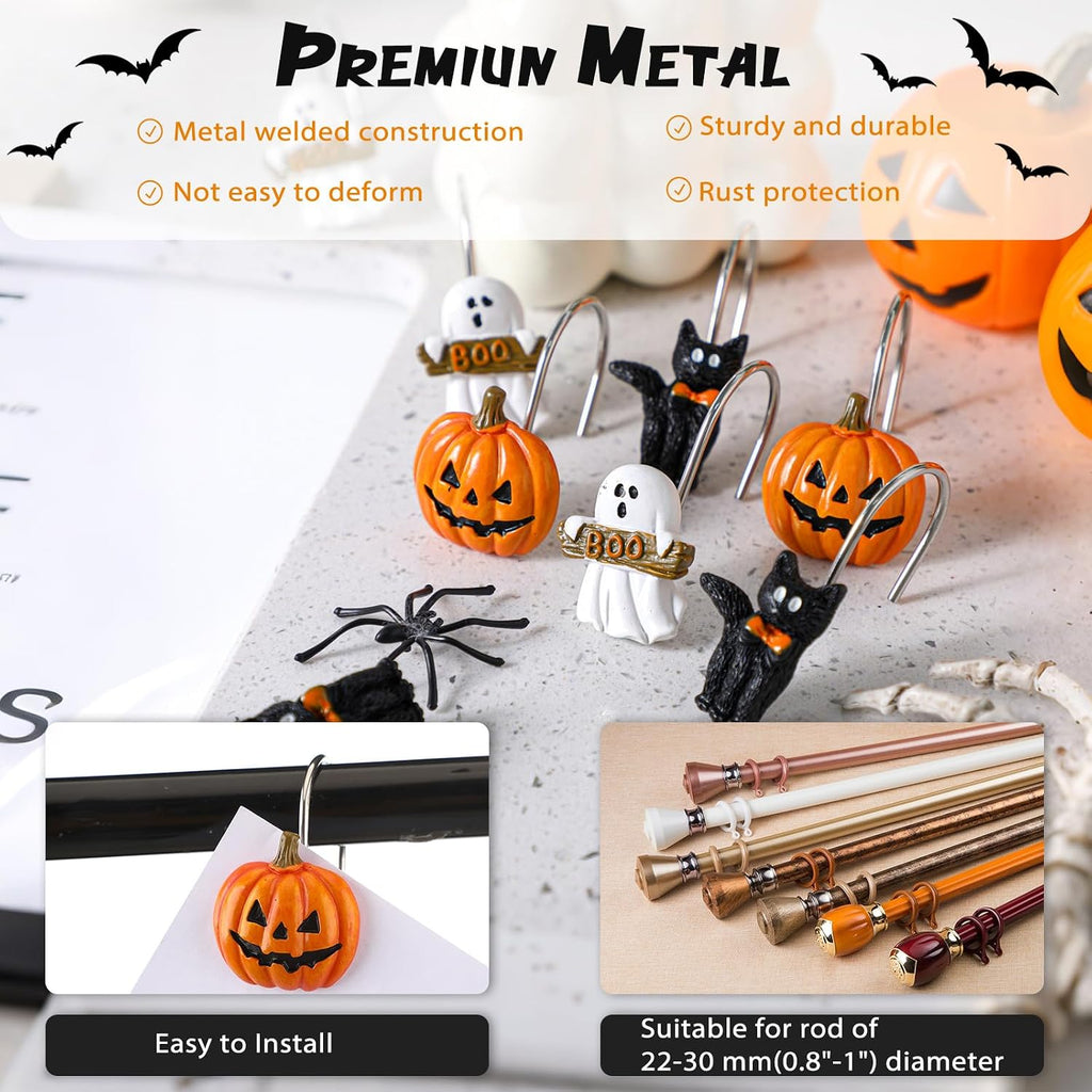 Colingmill 12 Pcs Halloween Cat Ghost Pumpkin Shower Curtain Hooks