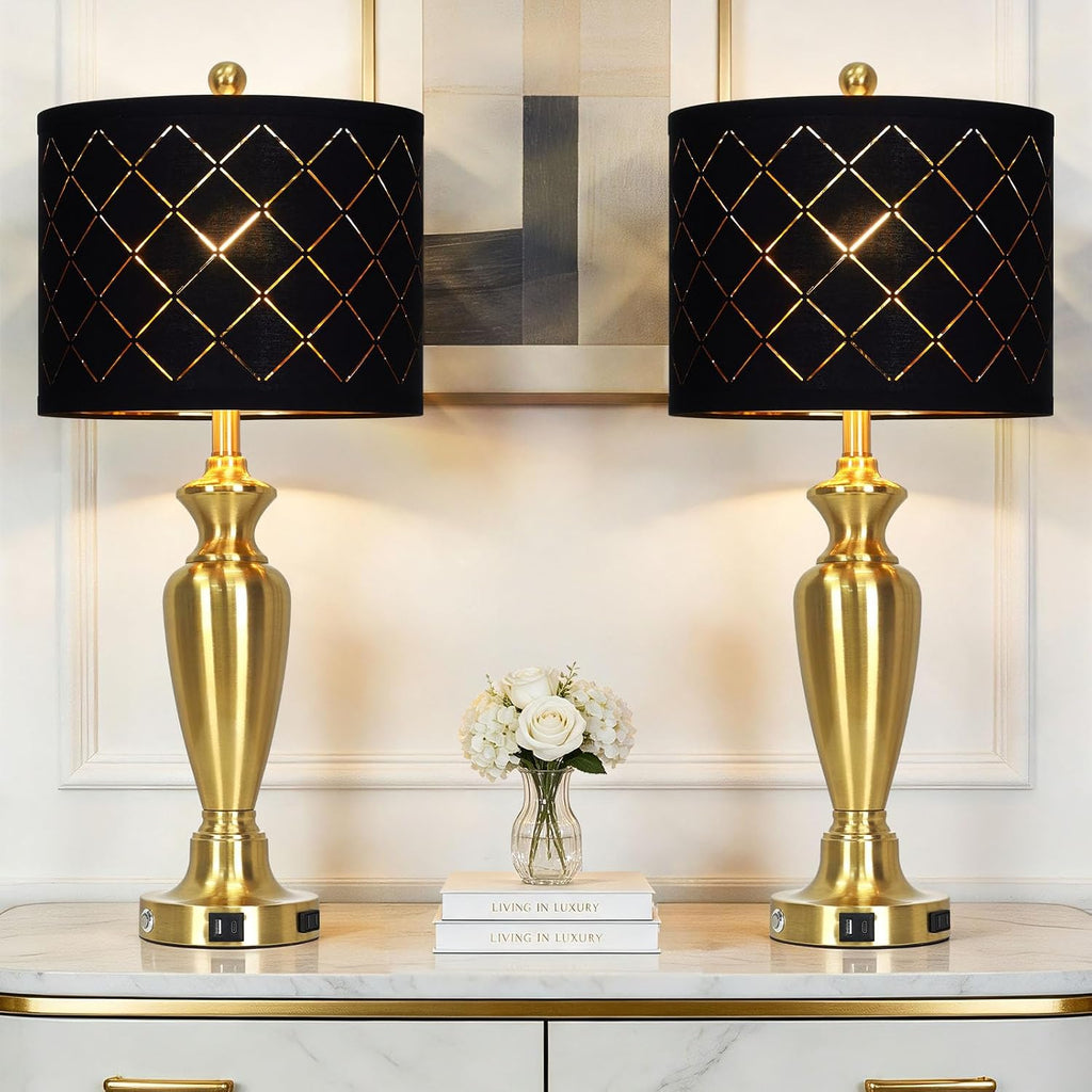 Cinyirong 30" Tall Gold Table Lamps Set of 2 for Living Room & Bedroom