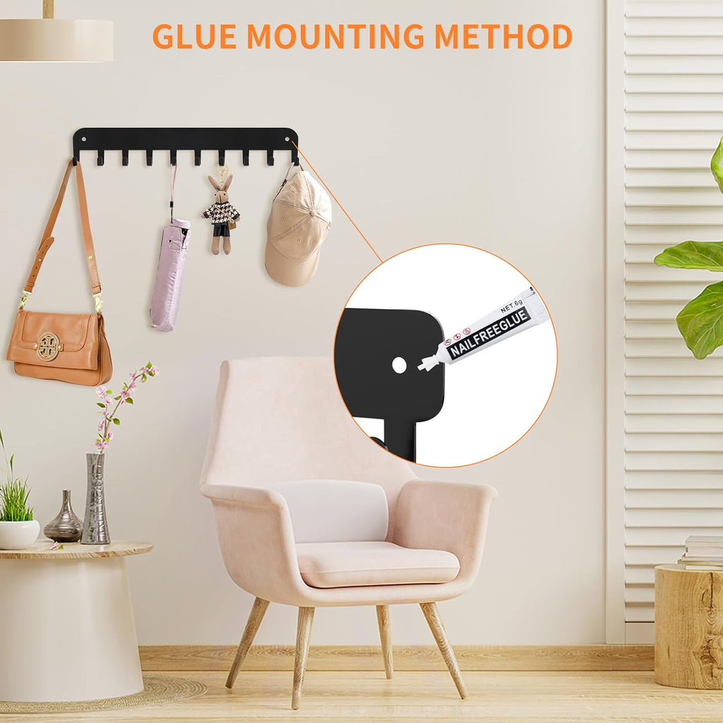 2 Pack Key Holder Wall Mount, 10 Hooks Car Key Holder for Wall, No Drilling Required, Key Rack Adhesive, Keys Hanger on Wall, Key Rack Wall Mount for Entryway, Living Room, Hallway (Black)