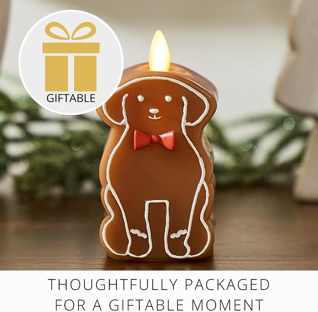 Luminara Flickering Flameless Candle 2.3" x 4.3", Battery Operated & Timer Function, Remote Ready (Sold Separately), Gingerbread Dog Moving Flame LED Light Figural Candle for Christmas Holiday Display