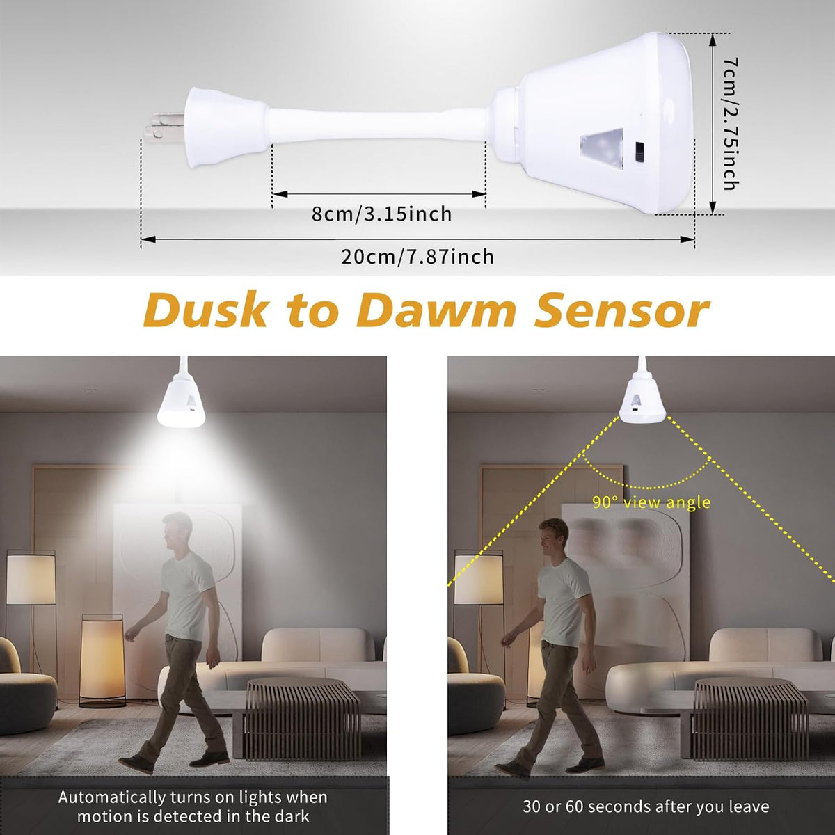 2 Pcs Plug in Motion Sensor Night Light Indoor LED Infrared Motion Detector Night Light for AC Outlet, Dusk to Dawn Sensor, 360° Rotating for Stairs Garage, 6W Cool White Light US Plug