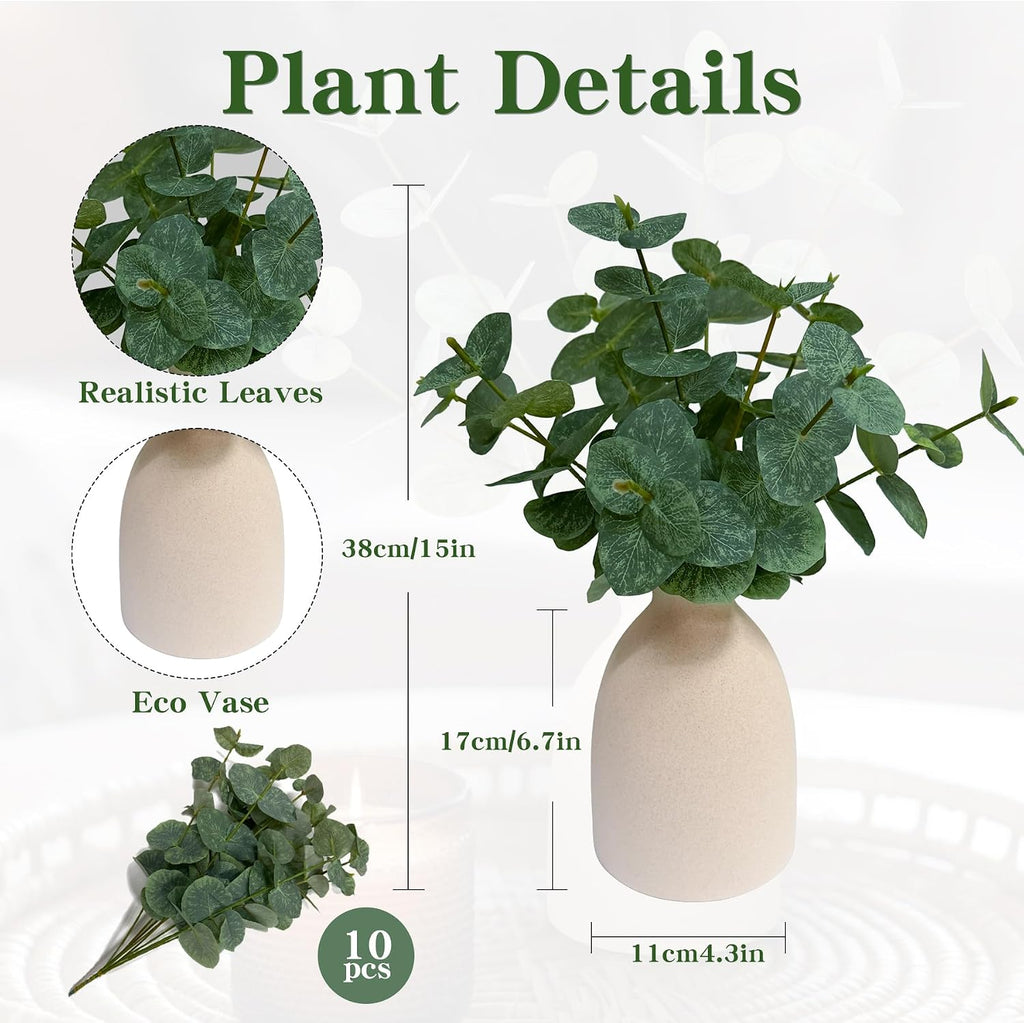 15" Artificial Eucalyptus Stems Potted Plant,Green
